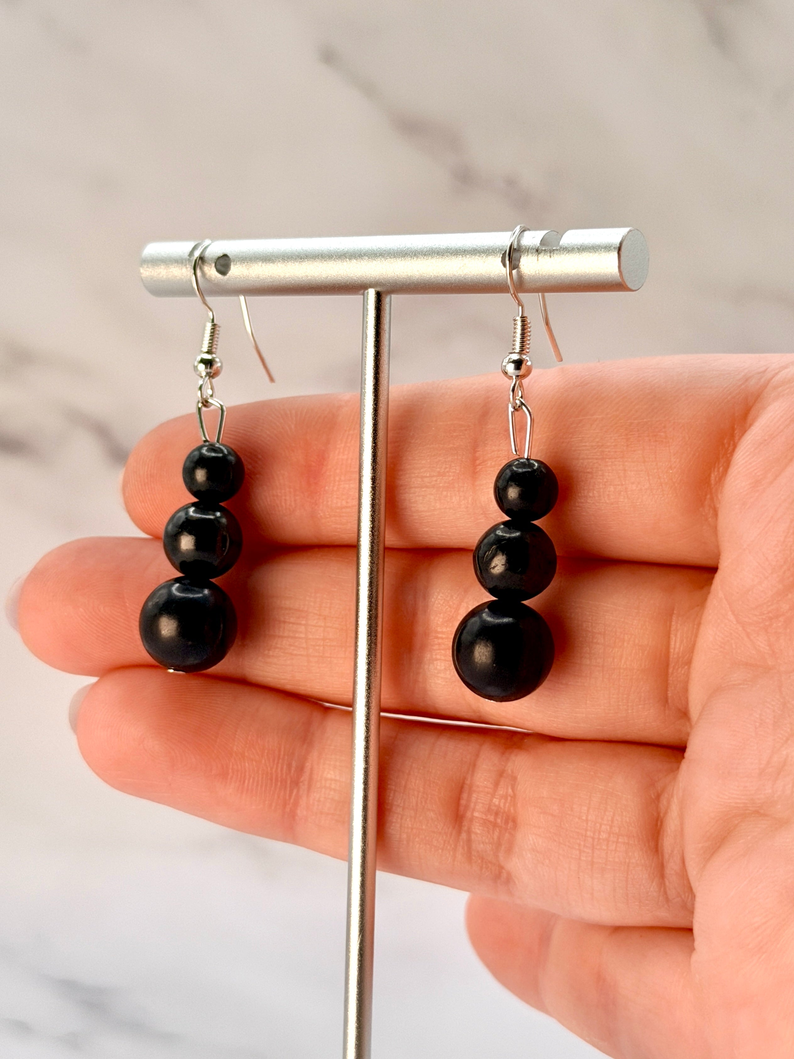 SHUNGITE EARRINGS! - EMF Protection - Hand Cut Genuine Natural Shungite Earring High Quality Black Lustrous Gemstone from Russia