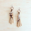 Boho Bone Deer Skin Leather Tassel Earring-Black & White Feather 217d | Earrings | Wiccan Center