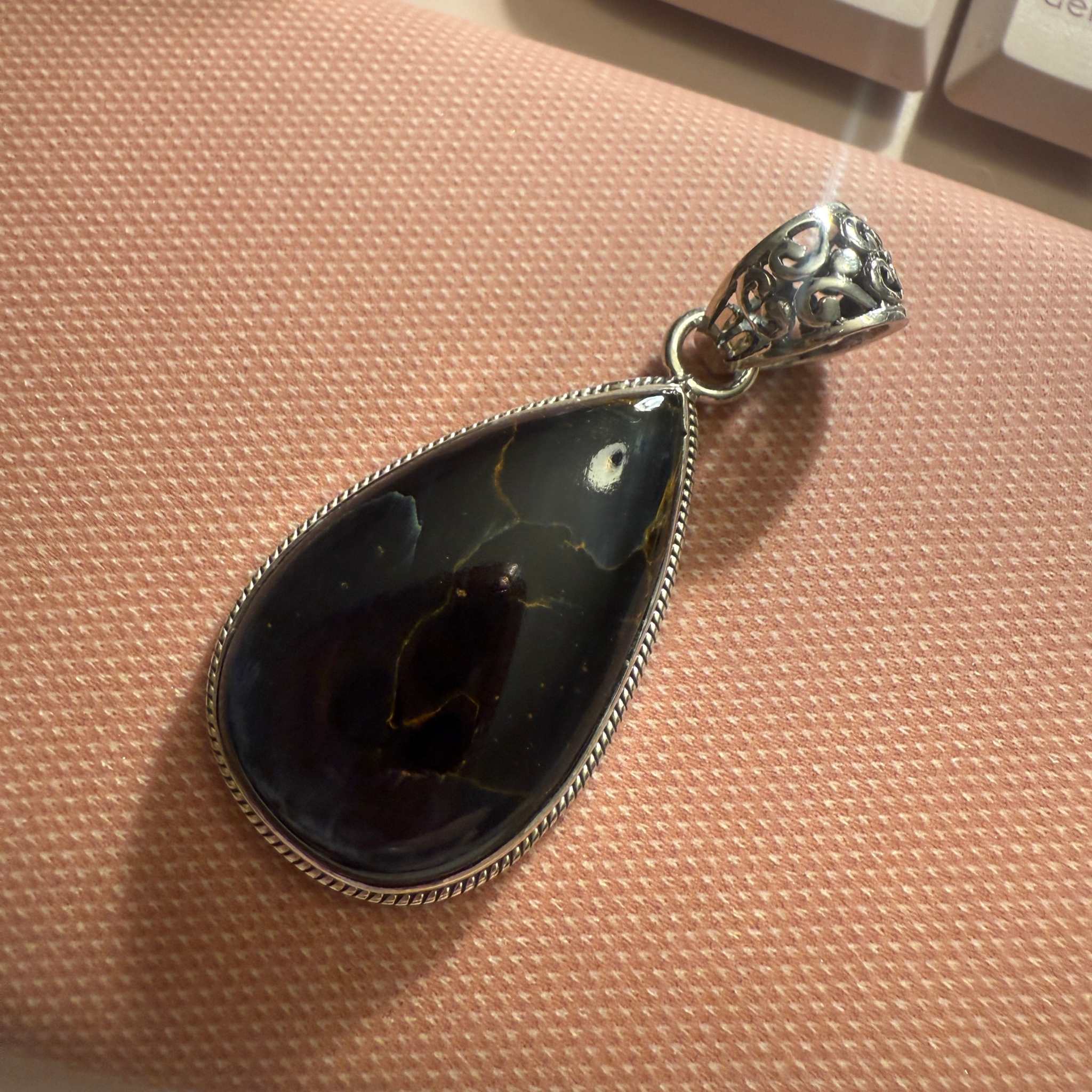 Teardrop Pietersite Pendant in Sterling Silver (Dark Gold Veins) | Pendants | Wiccan Center