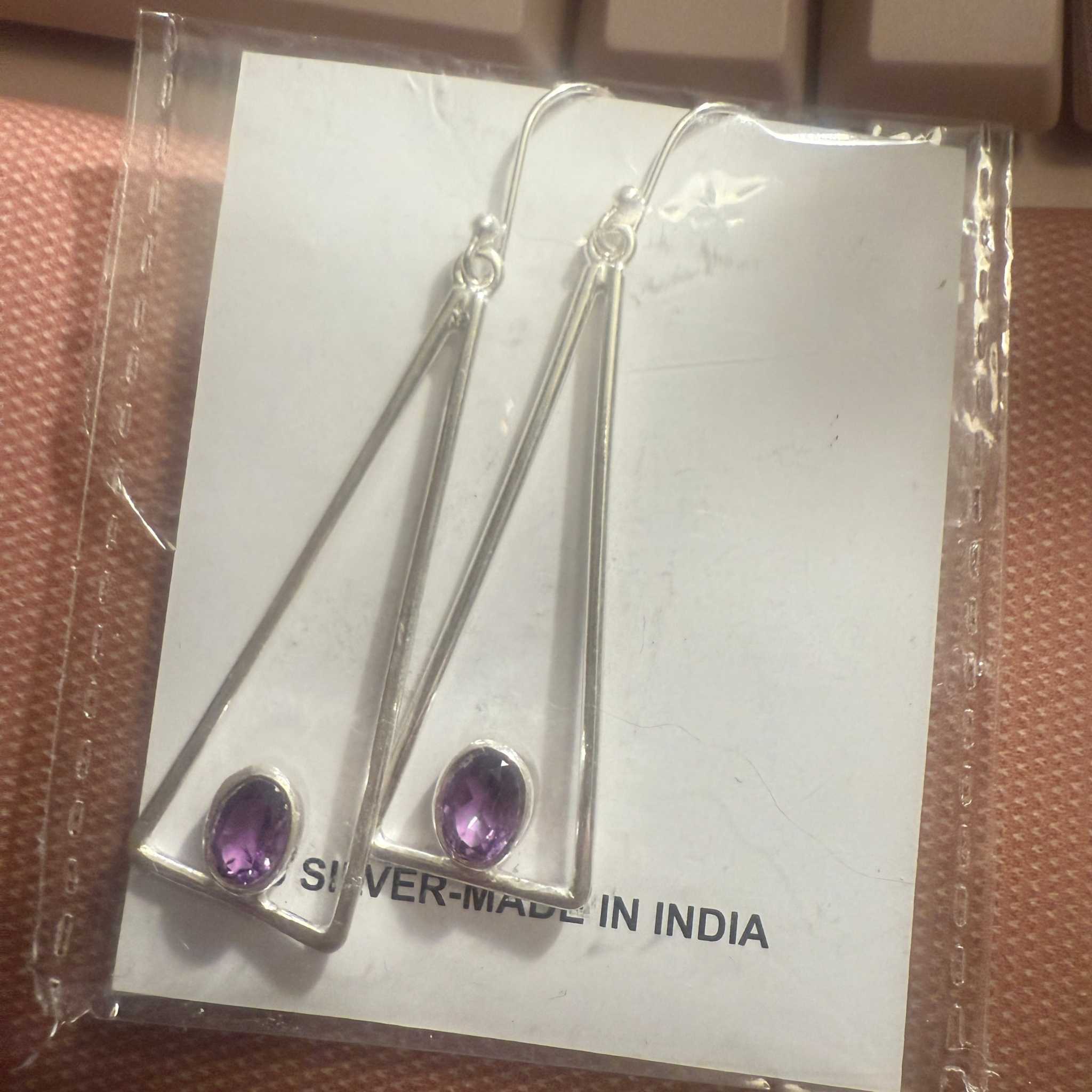 New Amethyst Triangle Sterling Silver Earrings (04.5040) | Earrings | Wiccan Center