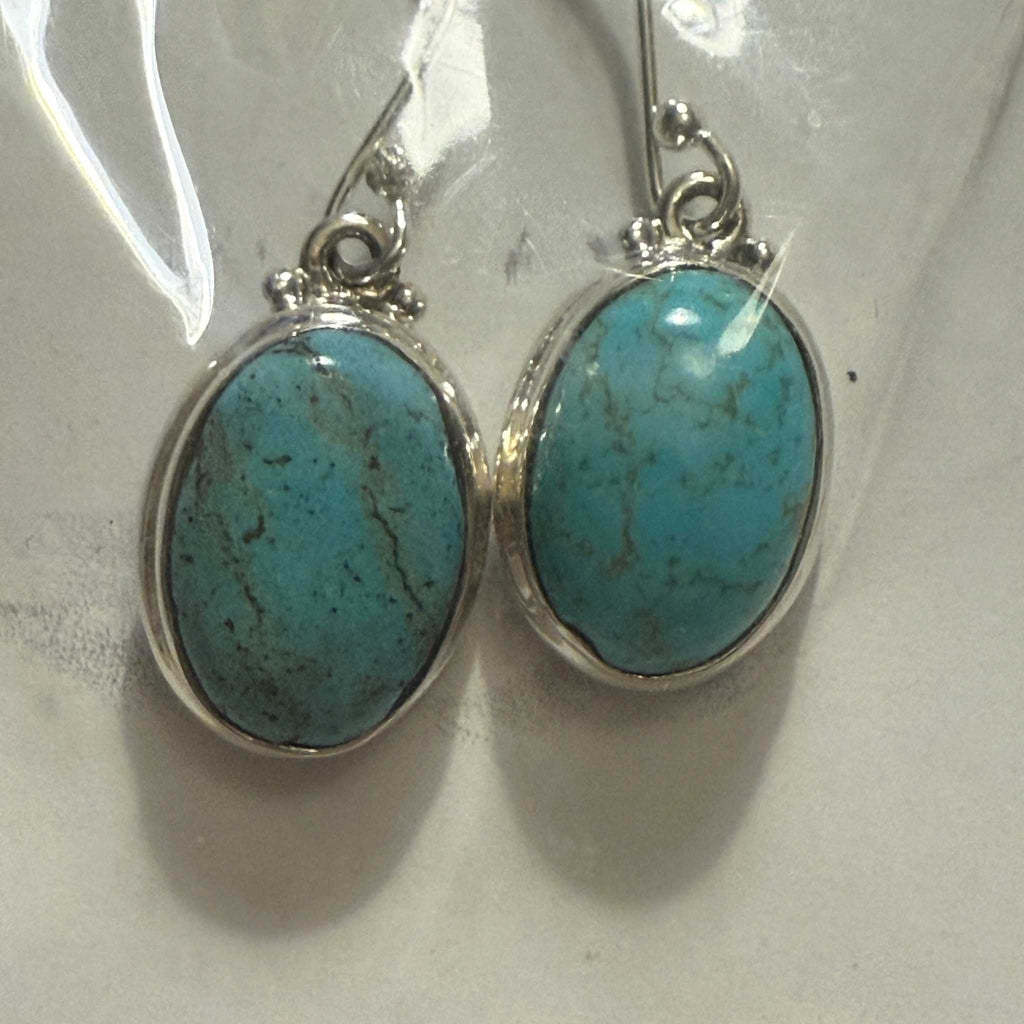 Classic Oval Turquoise Earrings in Sterling Silver | Earrings | Wiccan Center