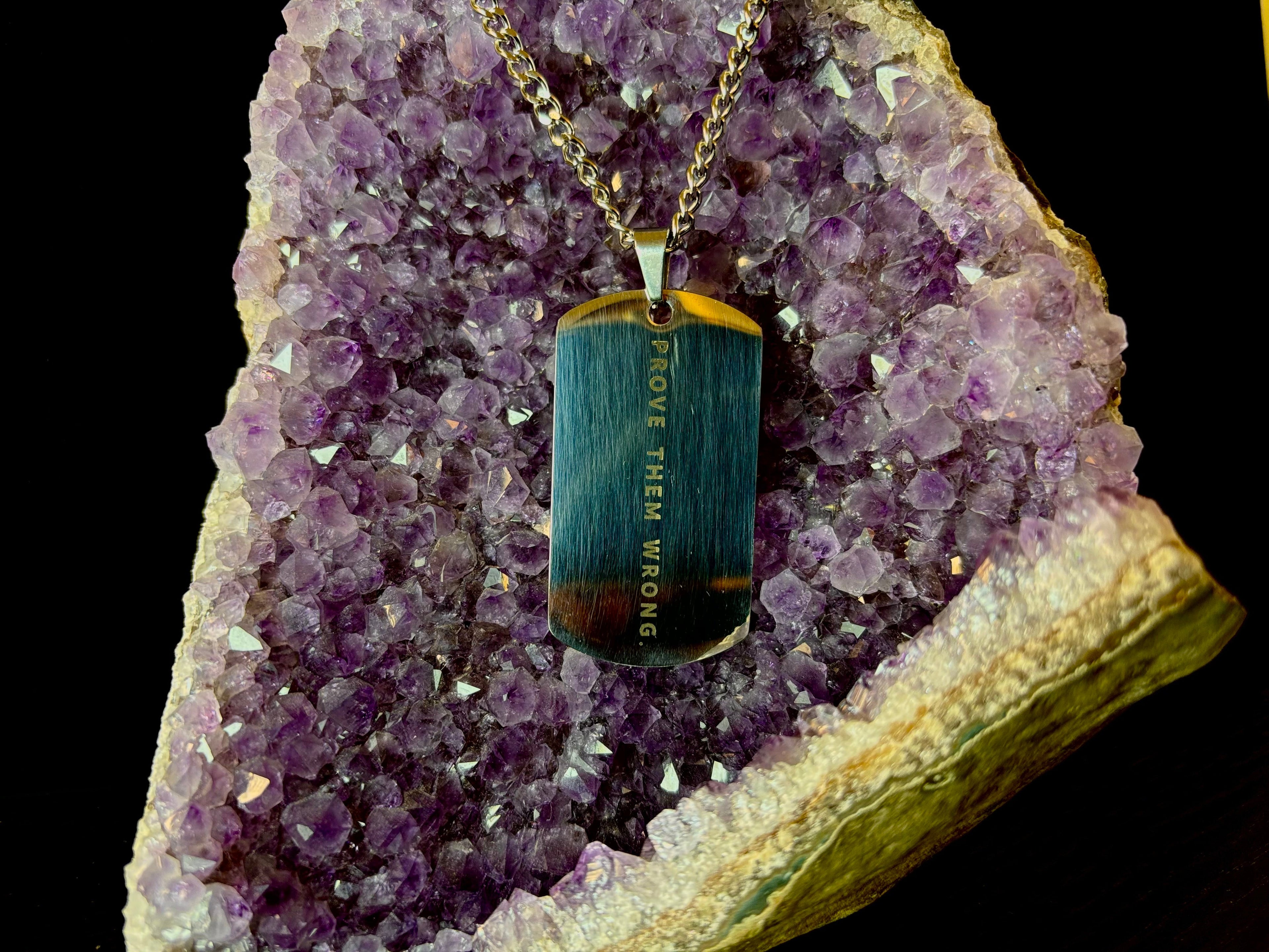 “Prove Them Wrong” Stainless Steel Dog Tag Necklace | Motivational Strength + Determination Jewelry | | Wiccan Center