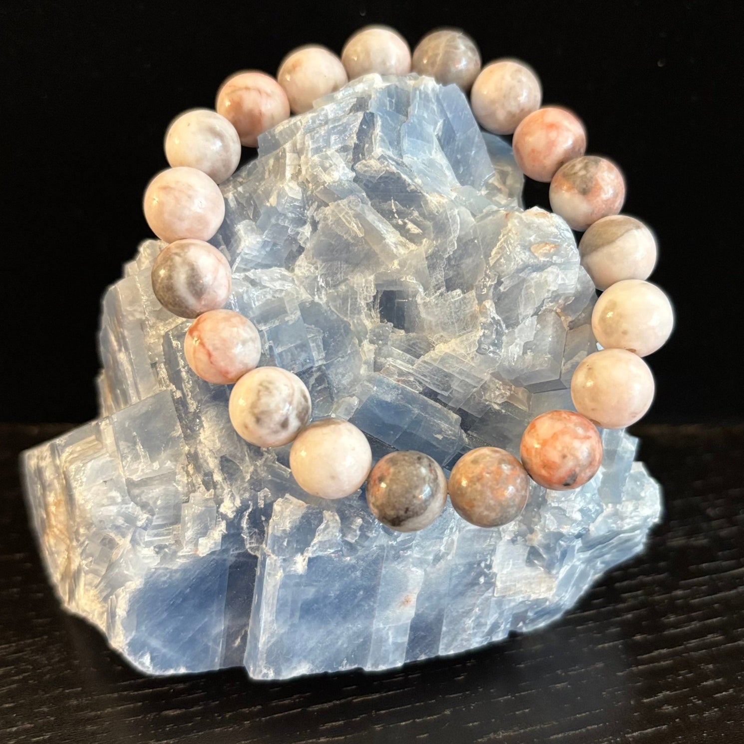 Pink Zebra Jasper Beaded Beach Vibes Bracelet – Natural Stone for Calm, Confidence, and Happiness | | Wiccan Center