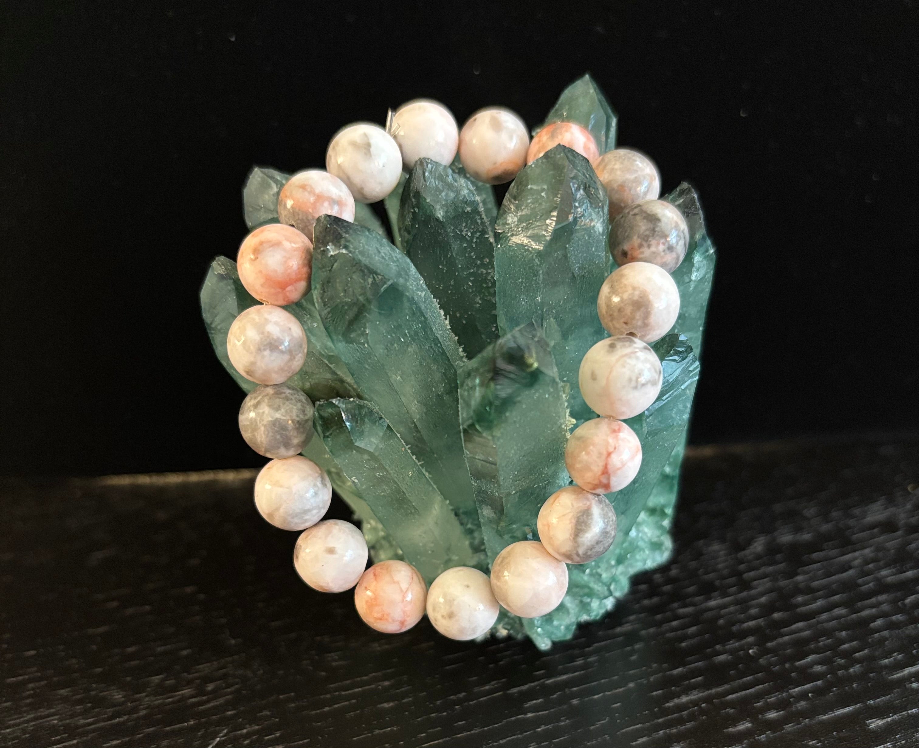 Pink Zebra Jasper Beaded Beach Vibes Bracelet – Natural Stone for Calm, Confidence, and Happiness | | Wiccan Center
