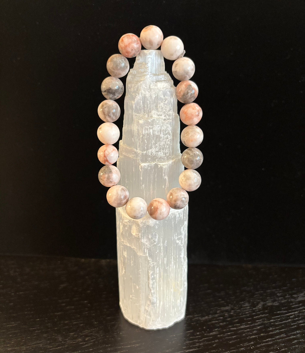 Pink Zebra Jasper Beaded Beach Vibes Bracelet – Natural Stone for Calm, Confidence, and Happiness | | Wiccan Center