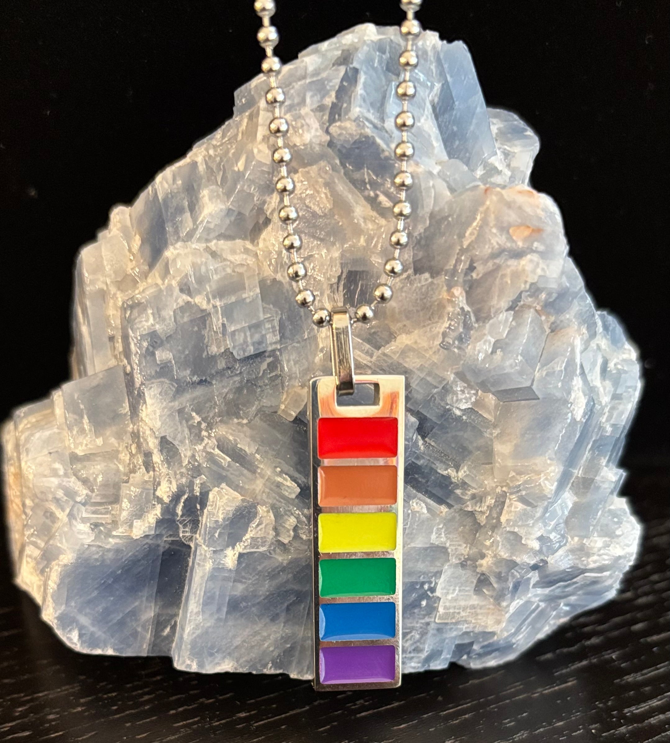 LGBTQ+ Pride Bar Pendant Necklace – Rainbow Enamel on Stainless Steel | | Wiccan Center