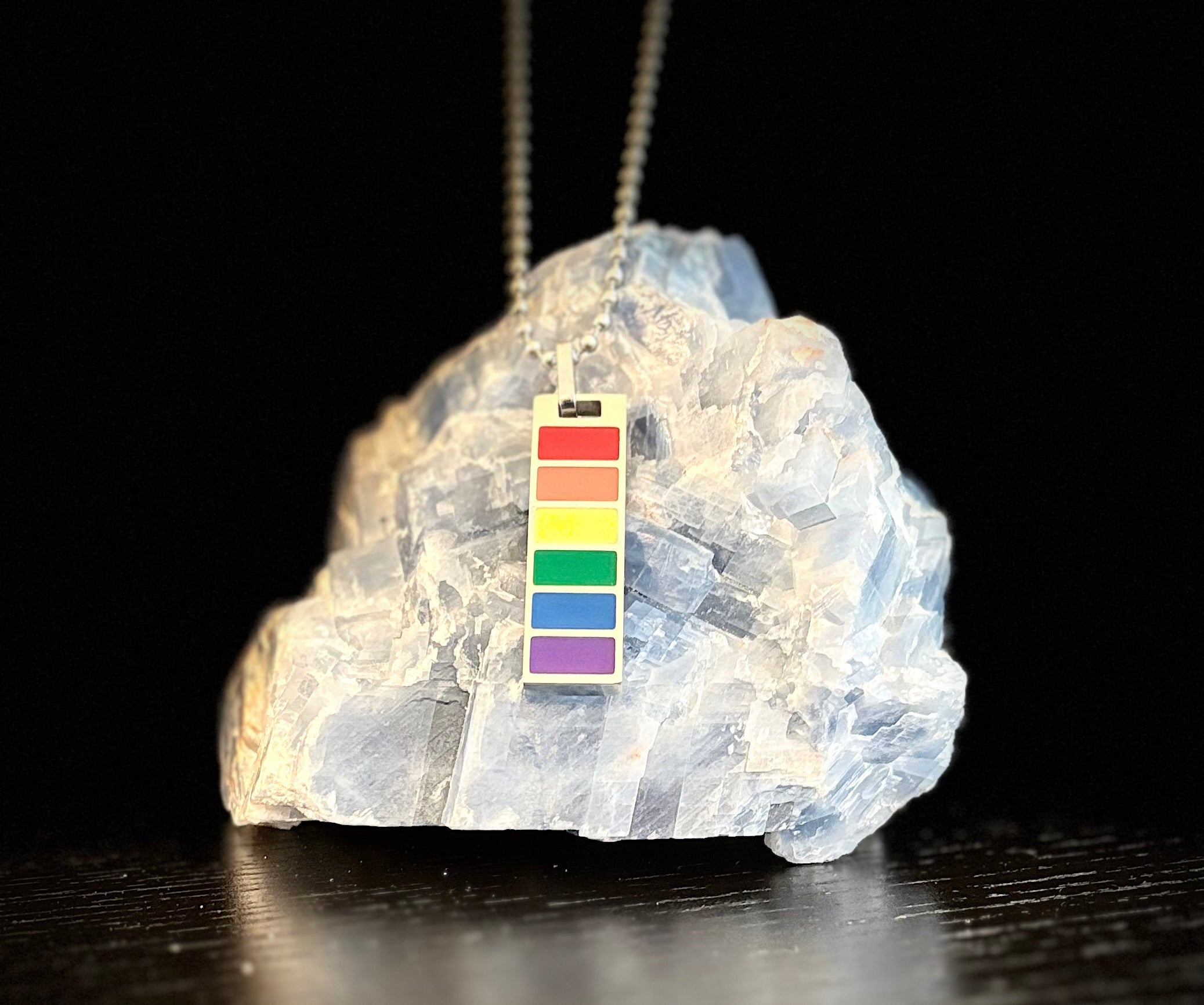 LGBTQ+ Pride Bar Pendant Necklace – Rainbow Enamel on Stainless Steel | | Wiccan Center