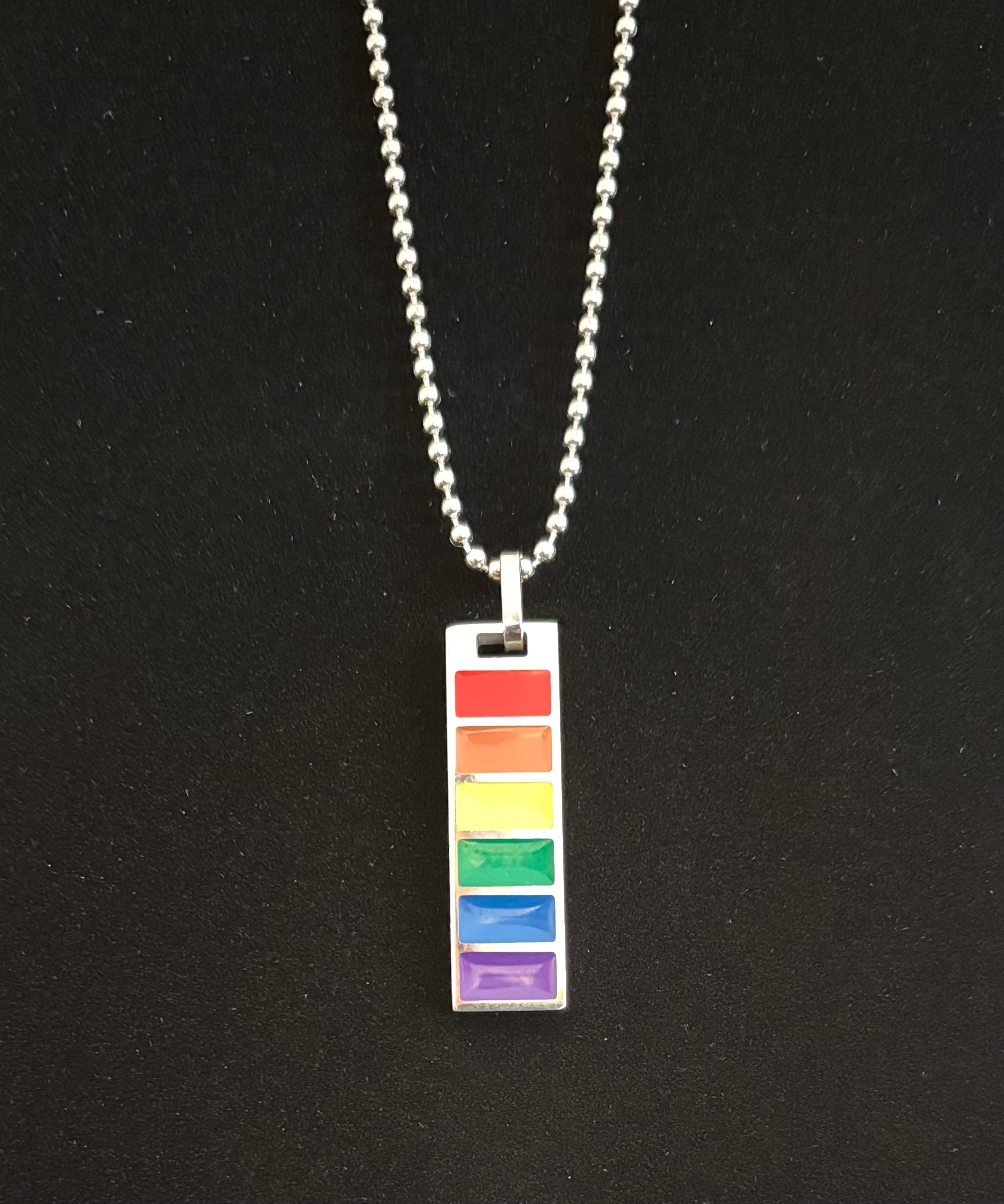 LGBTQ+ Pride Bar Pendant Necklace – Rainbow Enamel on Stainless Steel | | Wiccan Center