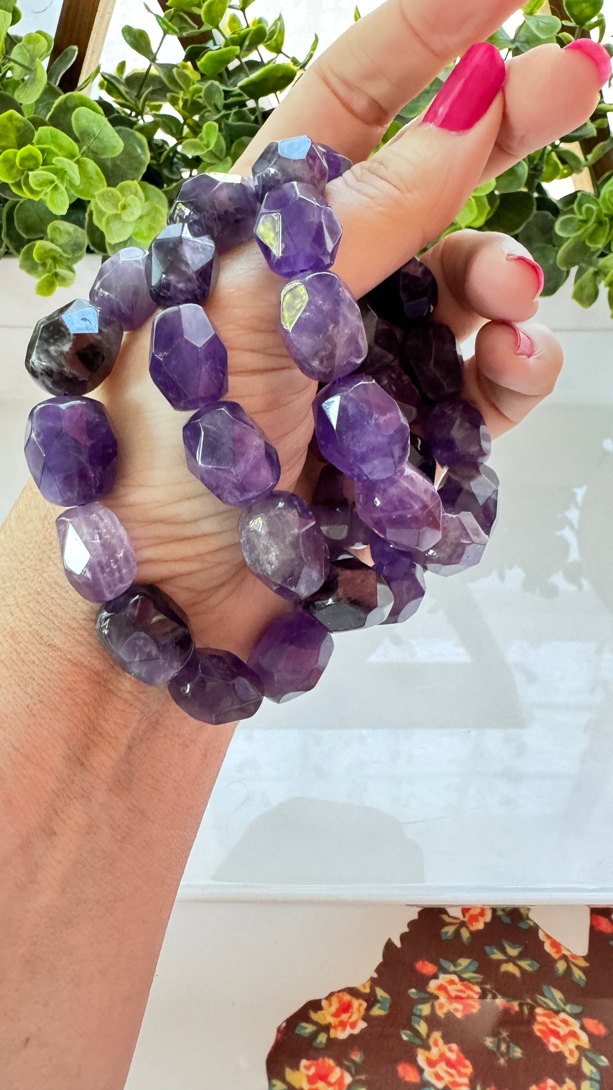 Amethyst 13 mm Faceted Bracelet for Spiritual Support, Stretchy, Choose Lavender or Dark Purple
