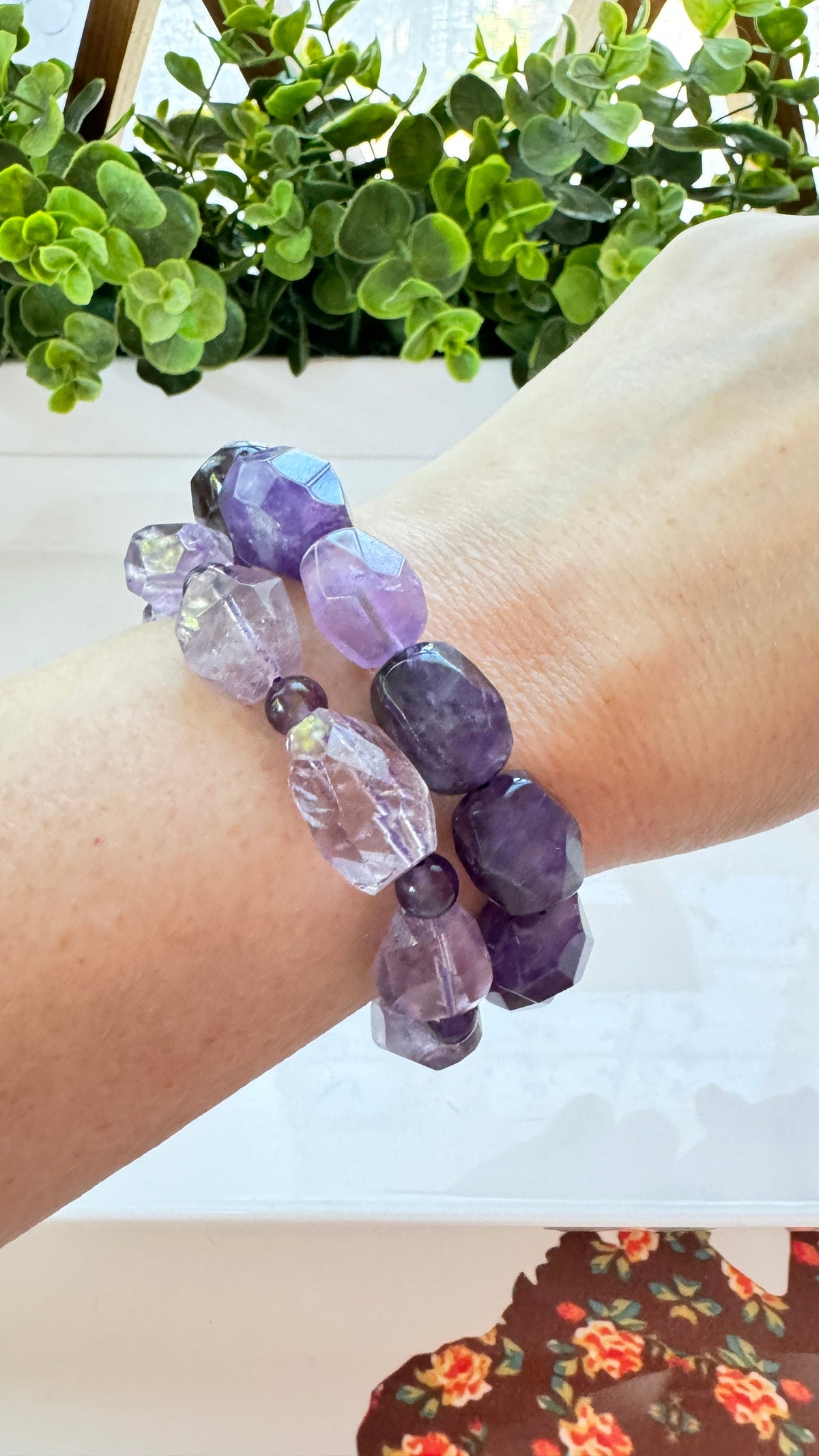 Amethyst 13 mm Faceted Bracelet for Spiritual Support, Stretchy, Choose Lavender or Dark Purple