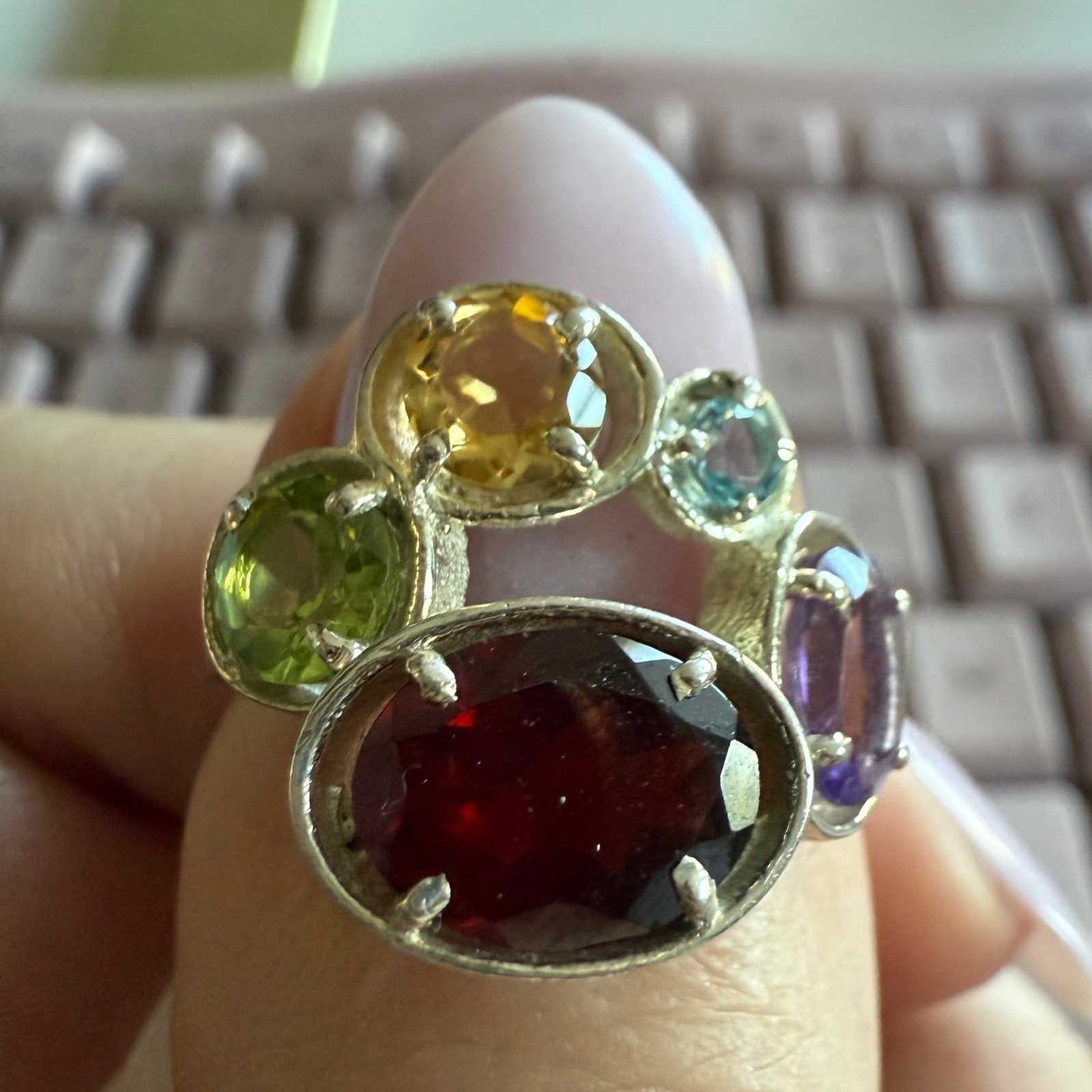 Five-Stone Garnet Sterling Silver Ring – Size 6 – Passion, Vitality & Abundance Crystal Jewelry | Rings | Wiccan Center