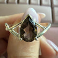 Smoky Quartz Teardrop Sterling Silver Infinity Ring – Size 14 – Grounding & Protection Crystal Jewelry | Rings | Wiccan Center