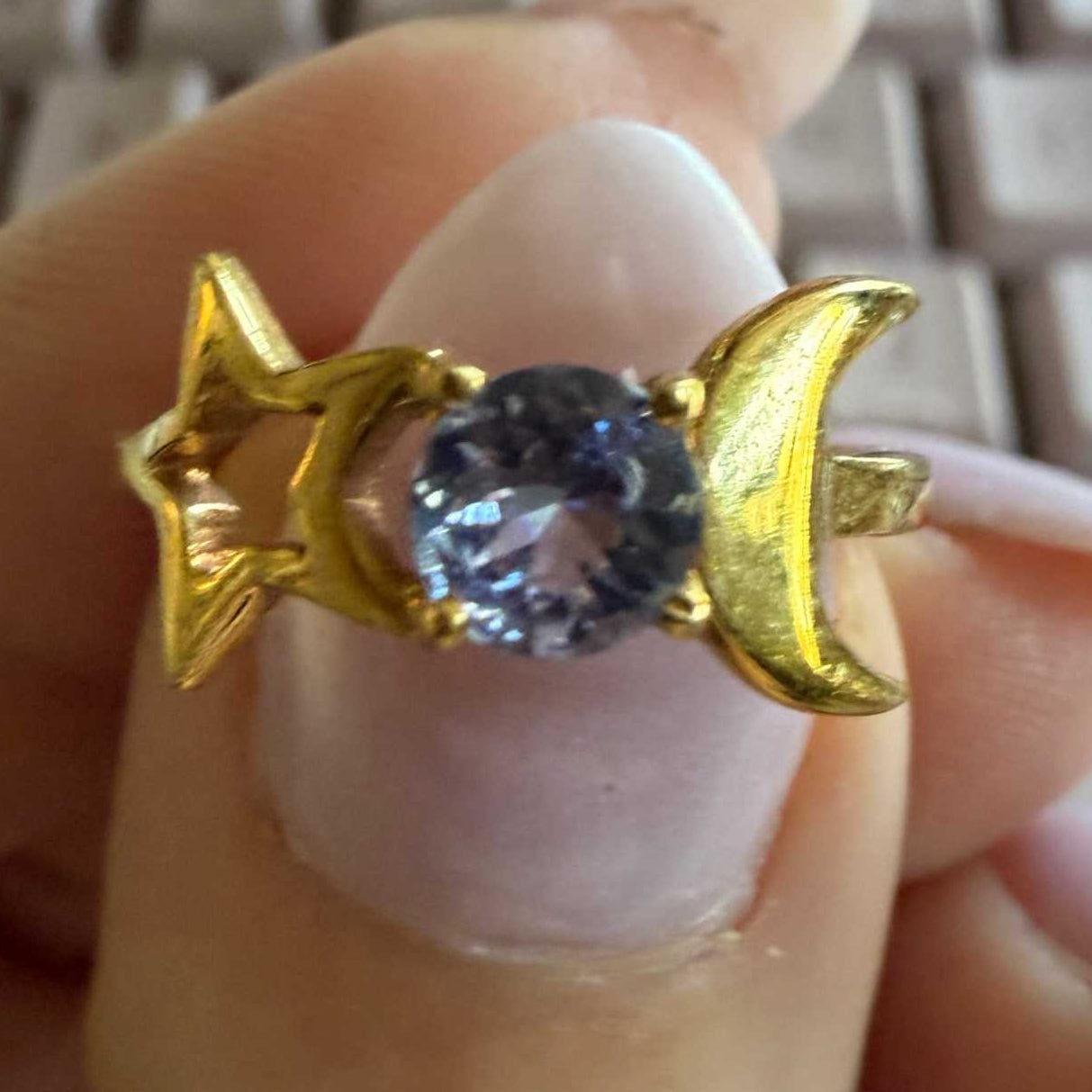 Tanzanite Star & Moon Gold Vermeil Ring – Sizes 6, 8 & 9 – Celestial Intuition Crystal Jewelry | Rings | Wiccan Center