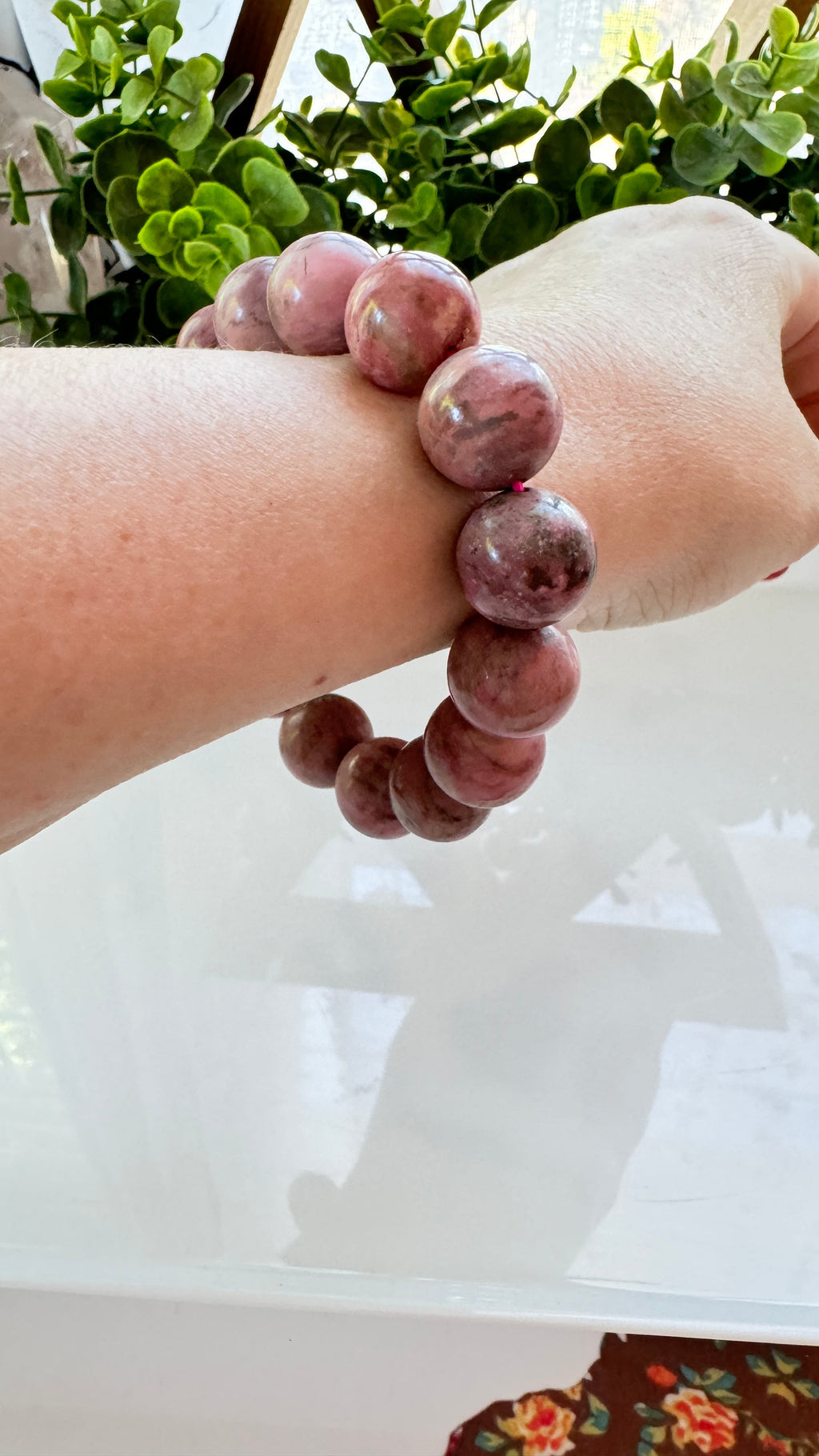 Rhodonite 14 mm Bracelet for Compassion, Stretchy, XL Beads | Crystals | Wiccan Center