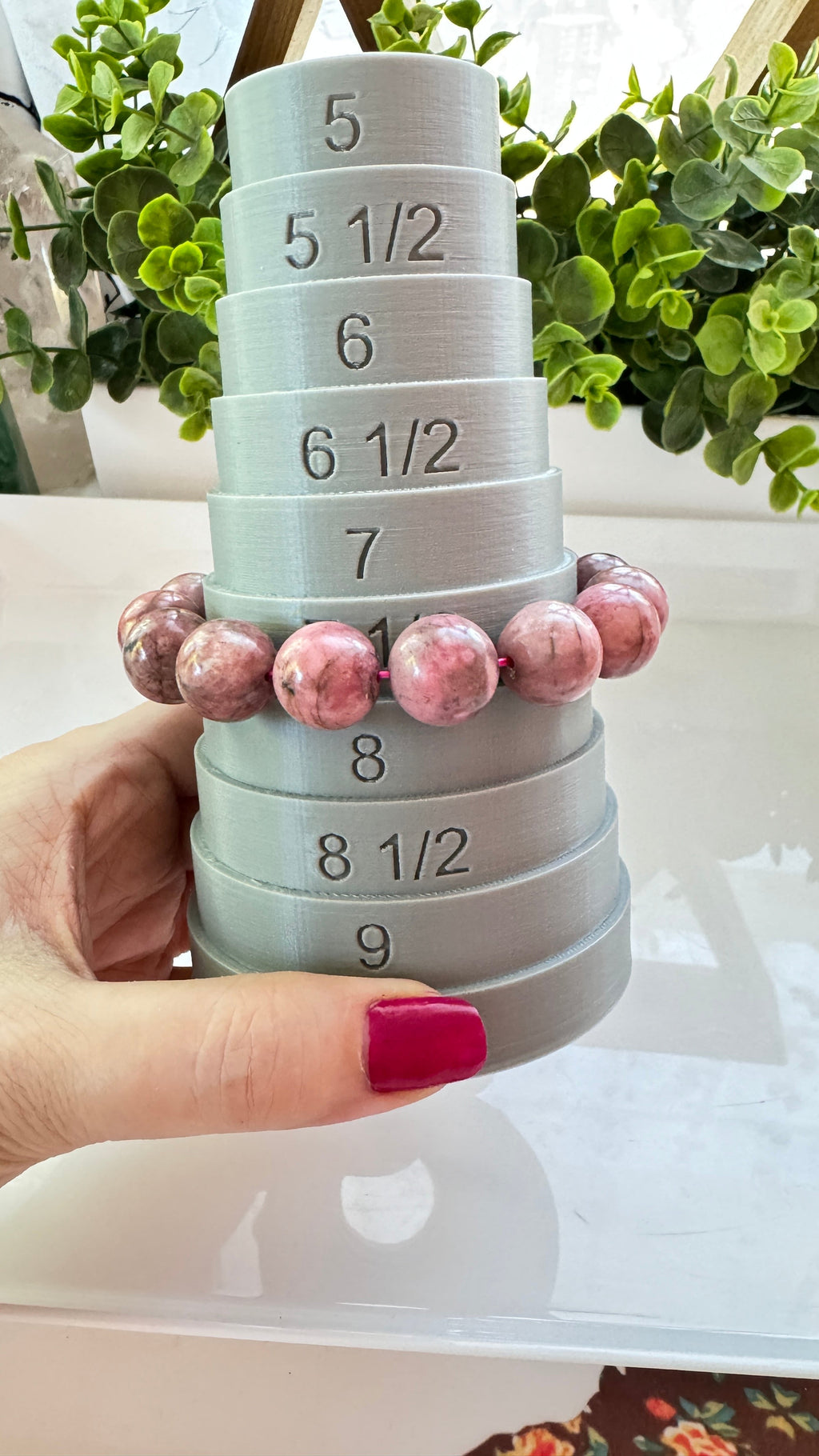 Rhodonite 14 mm Bracelet for Compassion, Stretchy, XL Beads | Crystals | Wiccan Center