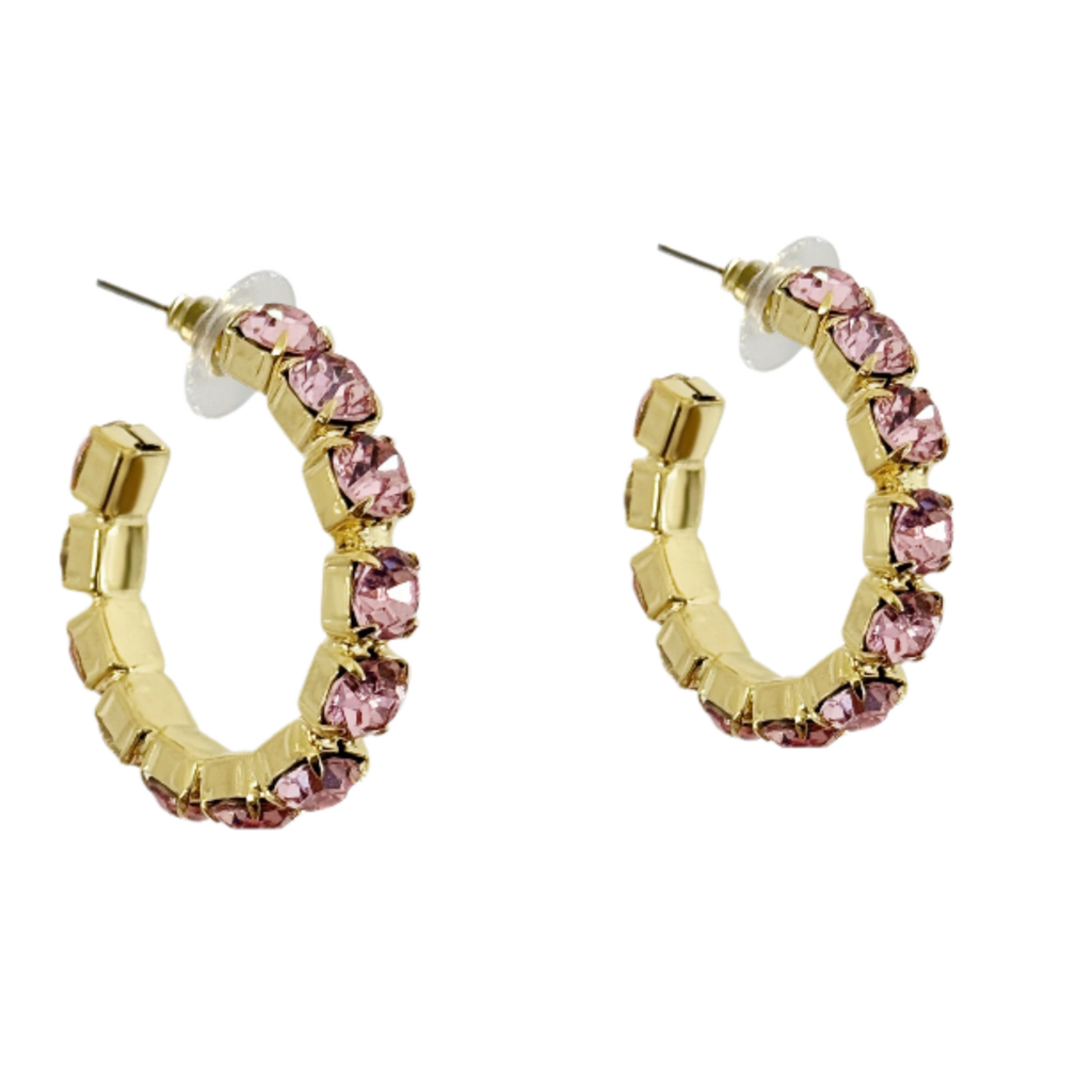 Daphne Pink Crystal Hoops