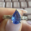 Pear Tanzanite Engraved Sterling Silver Ring – Sizes 6, 7 & 8 – Intuition, Clarity & Higher Guidance | Rings | Wiccan Center