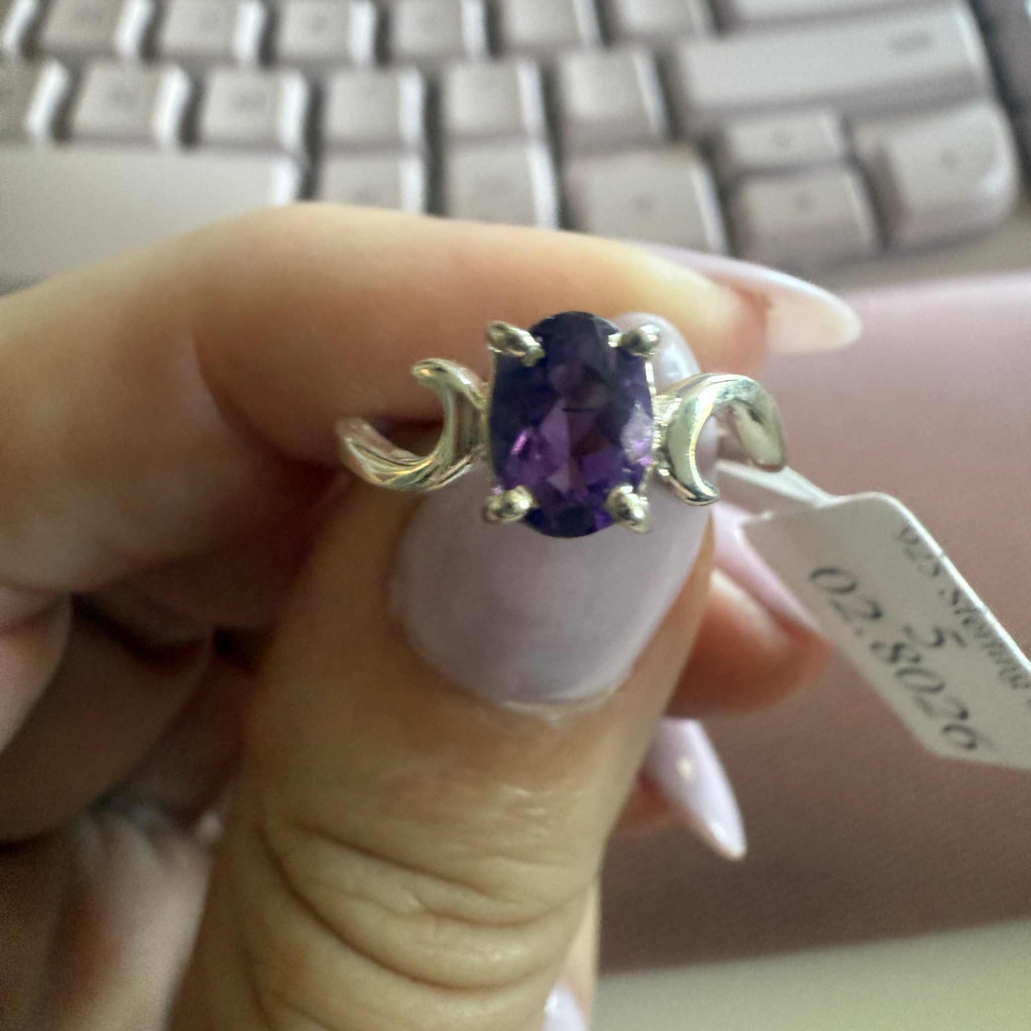 Sterling Silver Geometric-Cut Amethyst Ring – Size 5 – Protection, Intuition & Higher Clarity | Rings | Wiccan Center