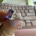 Sterling Silver Emerald-Cut Amethyst Ring – Twisted Diamond Band – Size 5 – Calm, Clarity & Spiritual Elegance | Rings | Wiccan Center