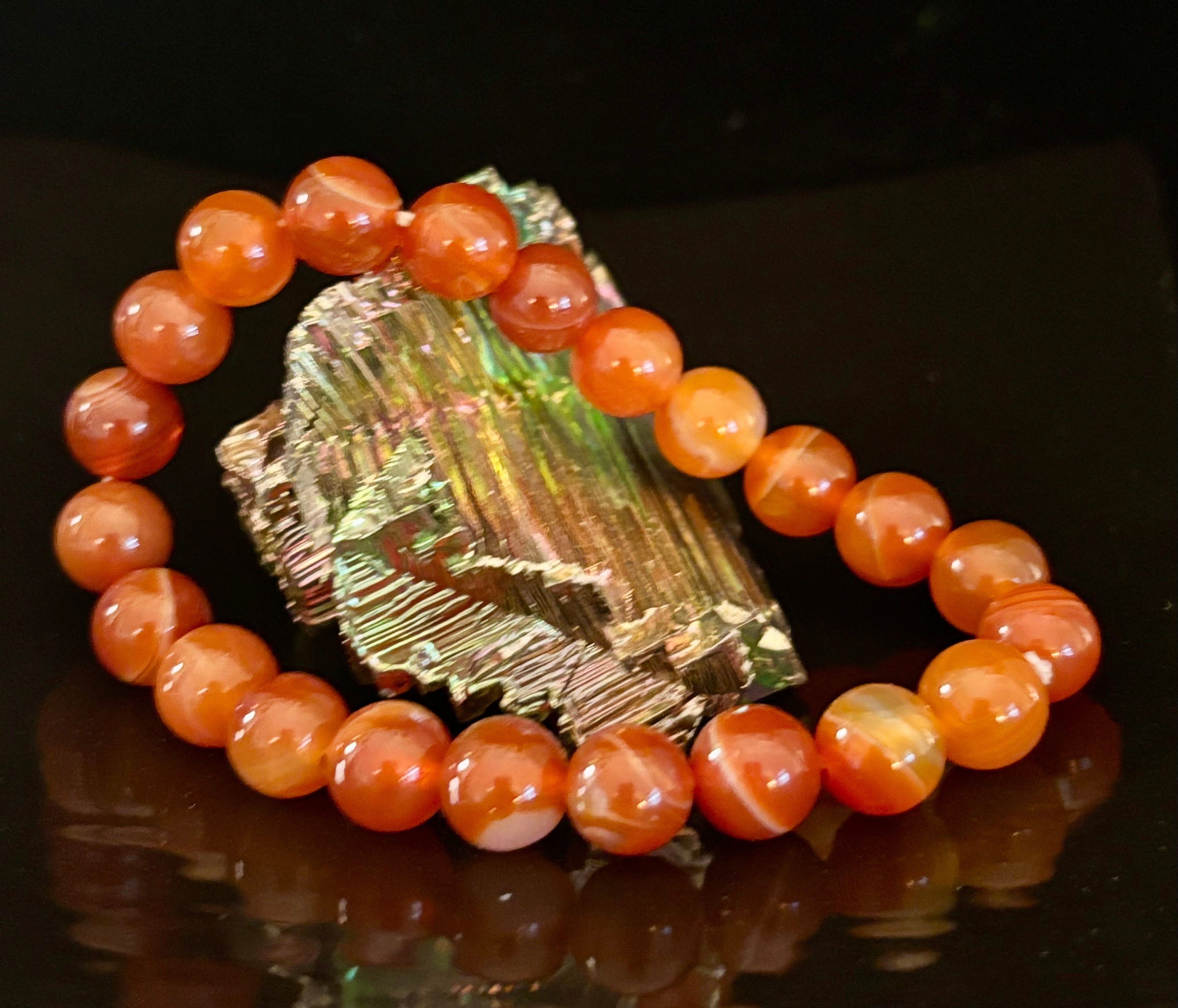Red Striped Agate (Sardonyx) Reiki-Infused Strength & Confidence Bracelet (Medium Wrist) | | Wiccan Center