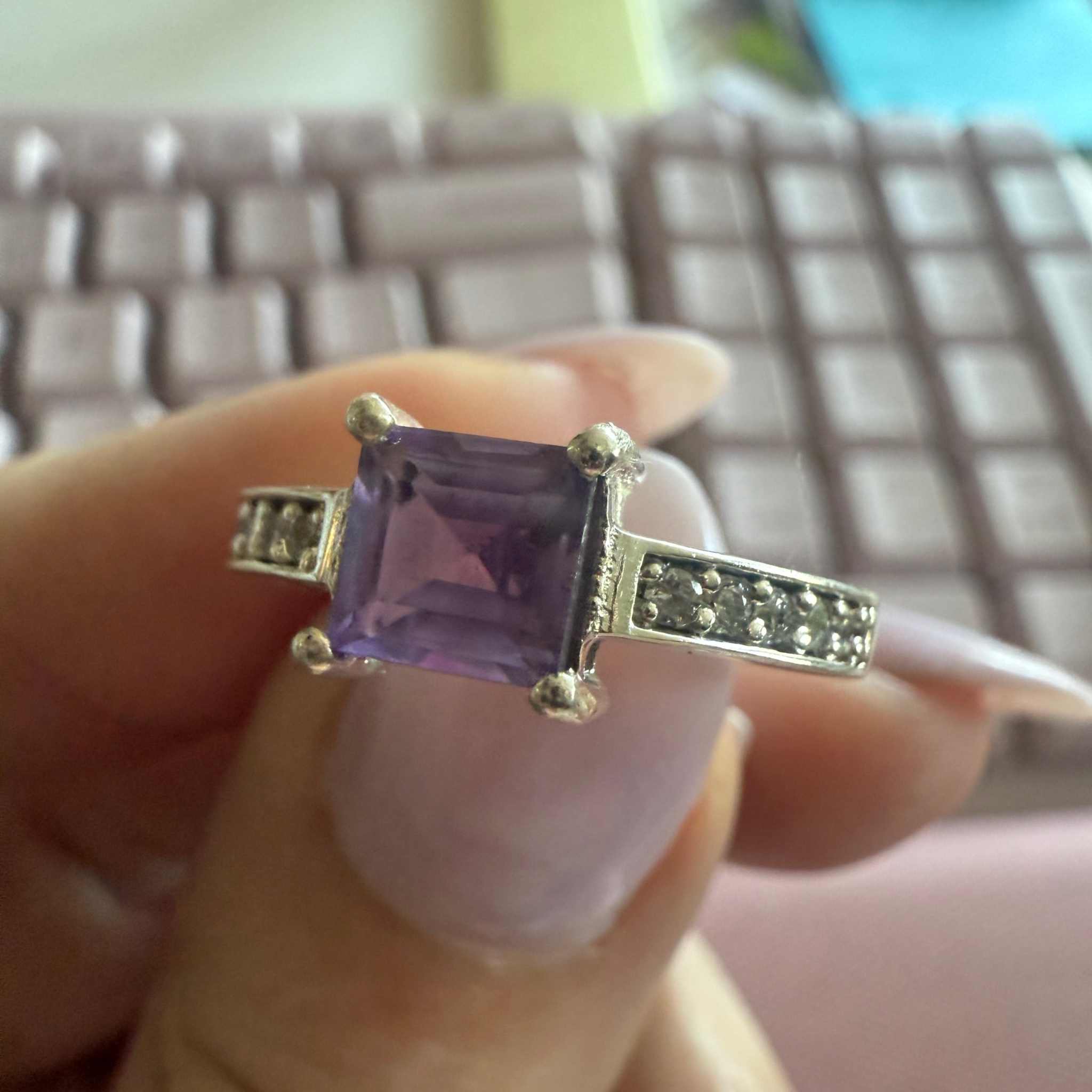 Sterling Silver Square-Cut Amethyst Ring – Size 6 – Protection, Peace & Spiritual Alignment | Rings | Wiccan Center