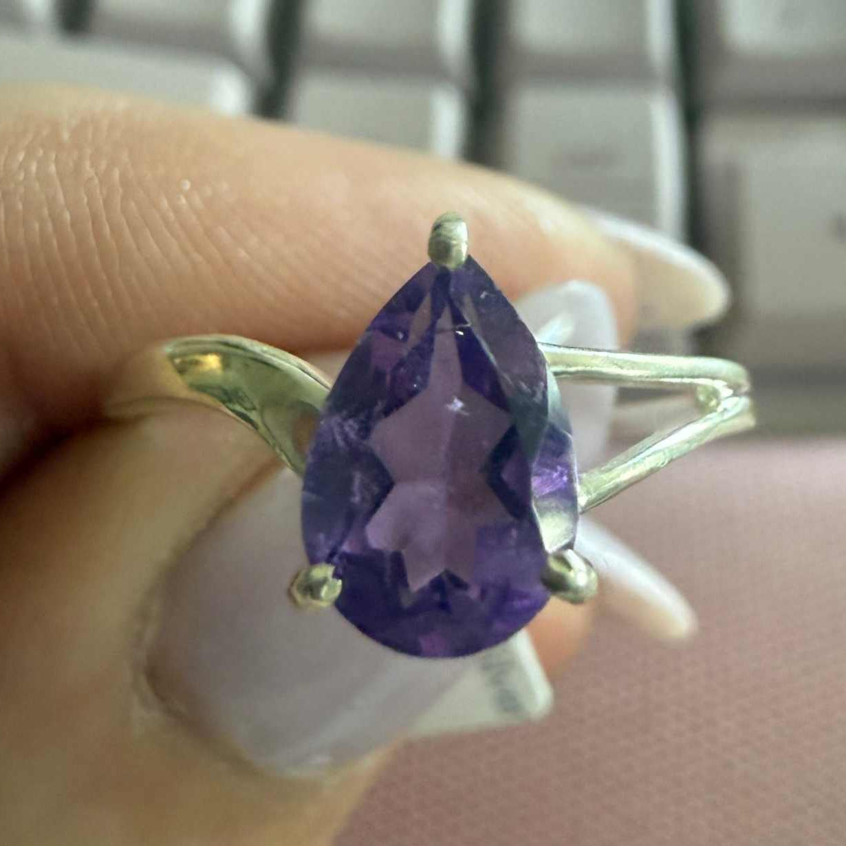 Sterling Silver Pear-Cut Amethyst Ring – Size 8 – Intuition & Inner Peace | Rings | Wiccan Center