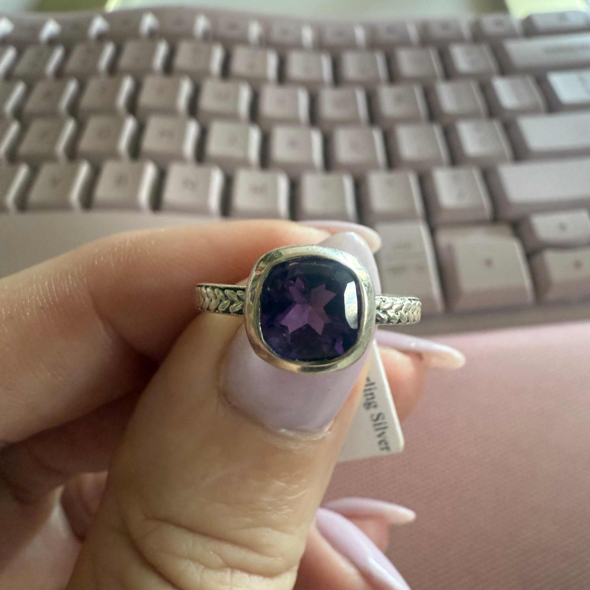 Cushion-Cut Amethyst Ring – Sterling Silver – Sizes 7 & 9 – Deep Purple Intuition Stone | Rings | Wiccan Center