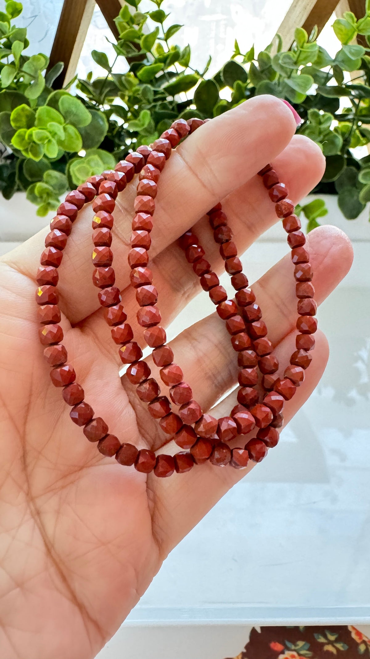 Red Jasper 4 mm Faceted Bracelet for Strength, Stretchy