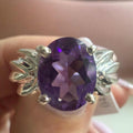 Large Lotus-Detail Amethyst Sterling Silver Ring – Sizes 10, 12, 13 | Rings | Wiccan Center