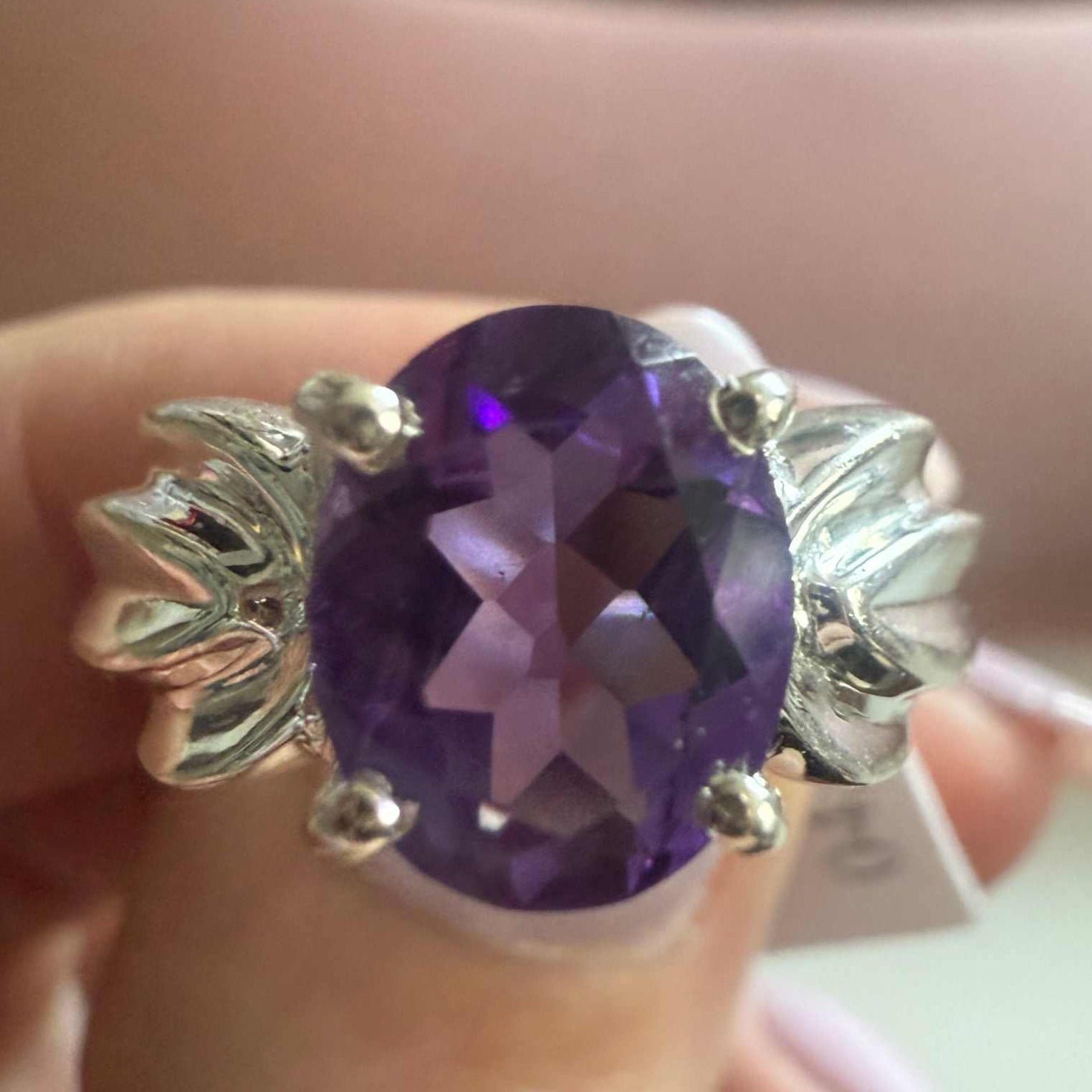 Large Lotus-Detail Amethyst Sterling Silver Ring – Sizes 10, 12, 13 | Rings | Wiccan Center