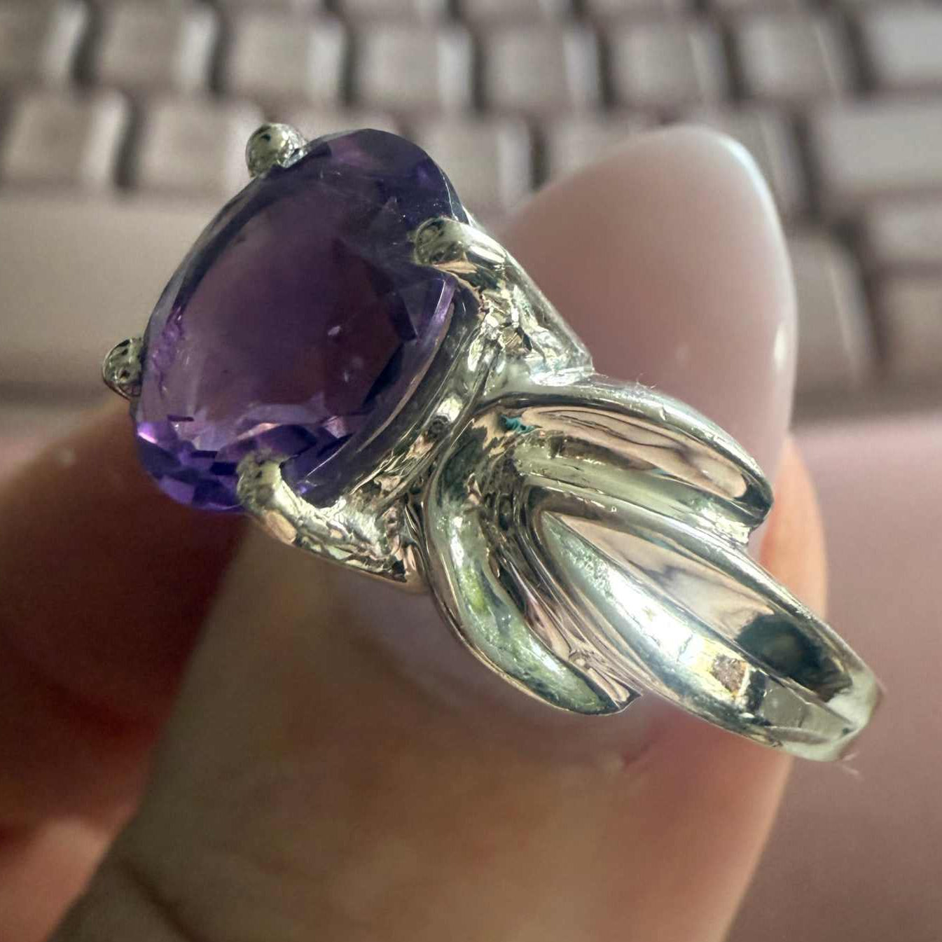 Large Lotus-Detail Amethyst Sterling Silver Ring – Sizes 10, 12, 13 | Rings | Wiccan Center