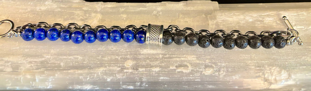 Lapis Lazuli or Tiger’s Eye Reiki-Infused Strength & Intention Bracelet with Silver-Tone Chain (Medium–Large Wrist) | | Wiccan Center