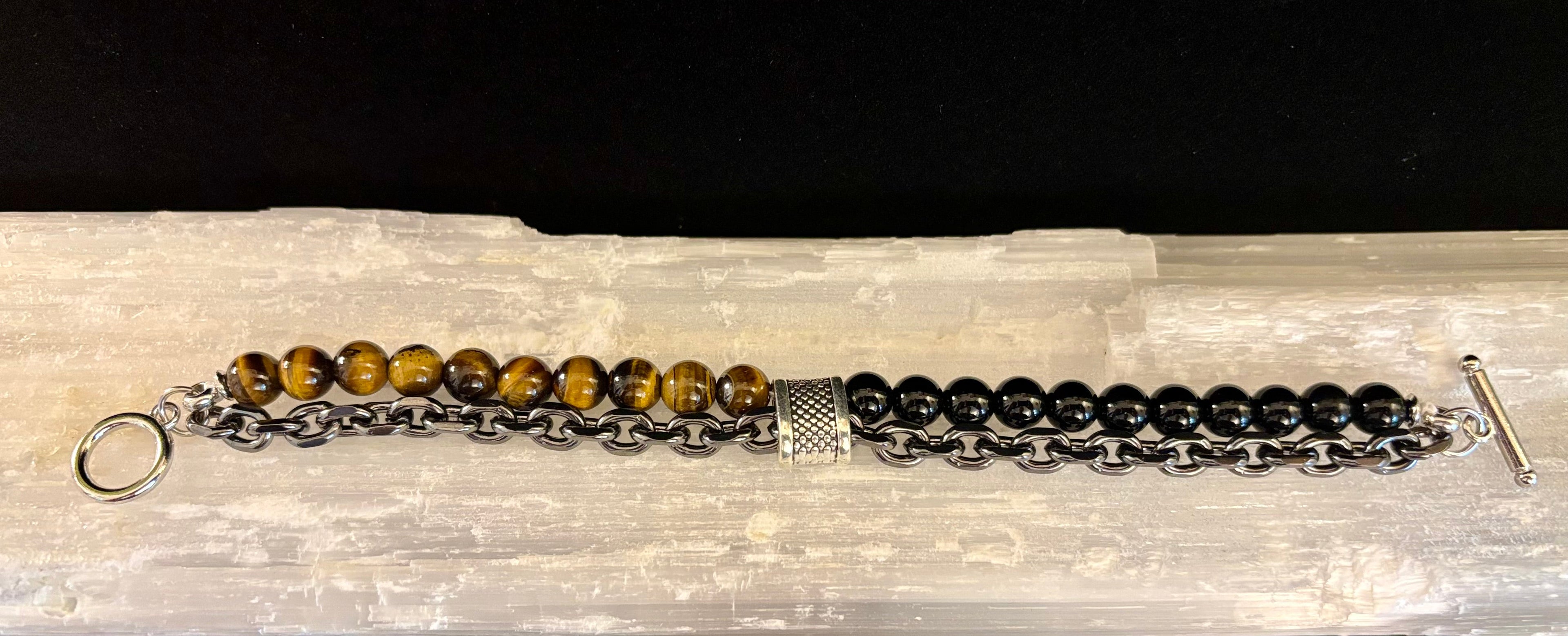 Lapis Lazuli or Tiger’s Eye Reiki-Infused Strength & Intention Bracelet with Silver-Tone Chain (Medium–Large Wrist) | | Wiccan Center
