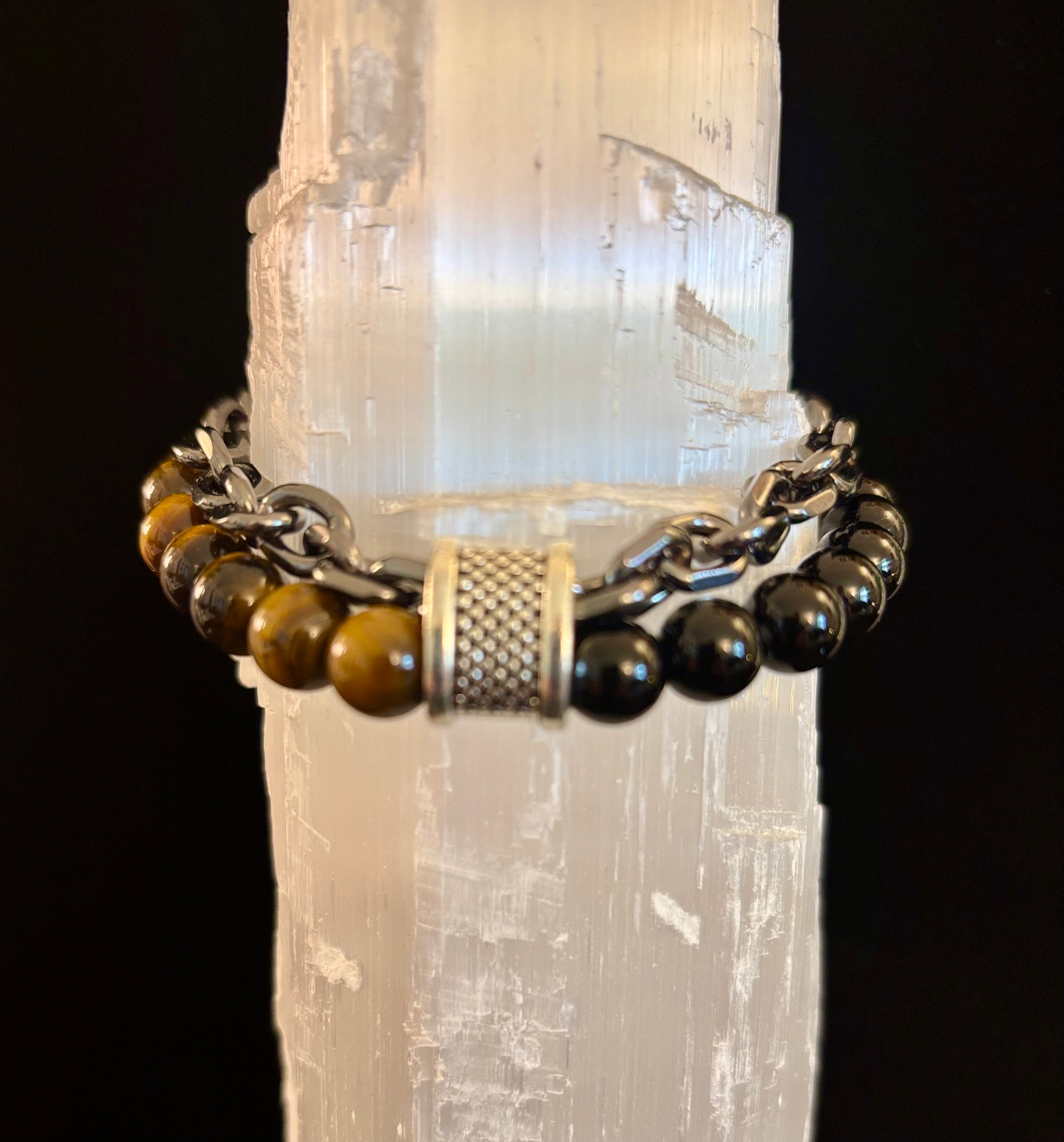 Lapis Lazuli or Tiger’s Eye Reiki-Infused Strength & Intention Bracelet with Silver-Tone Chain (Medium–Large Wrist) | | Wiccan Center