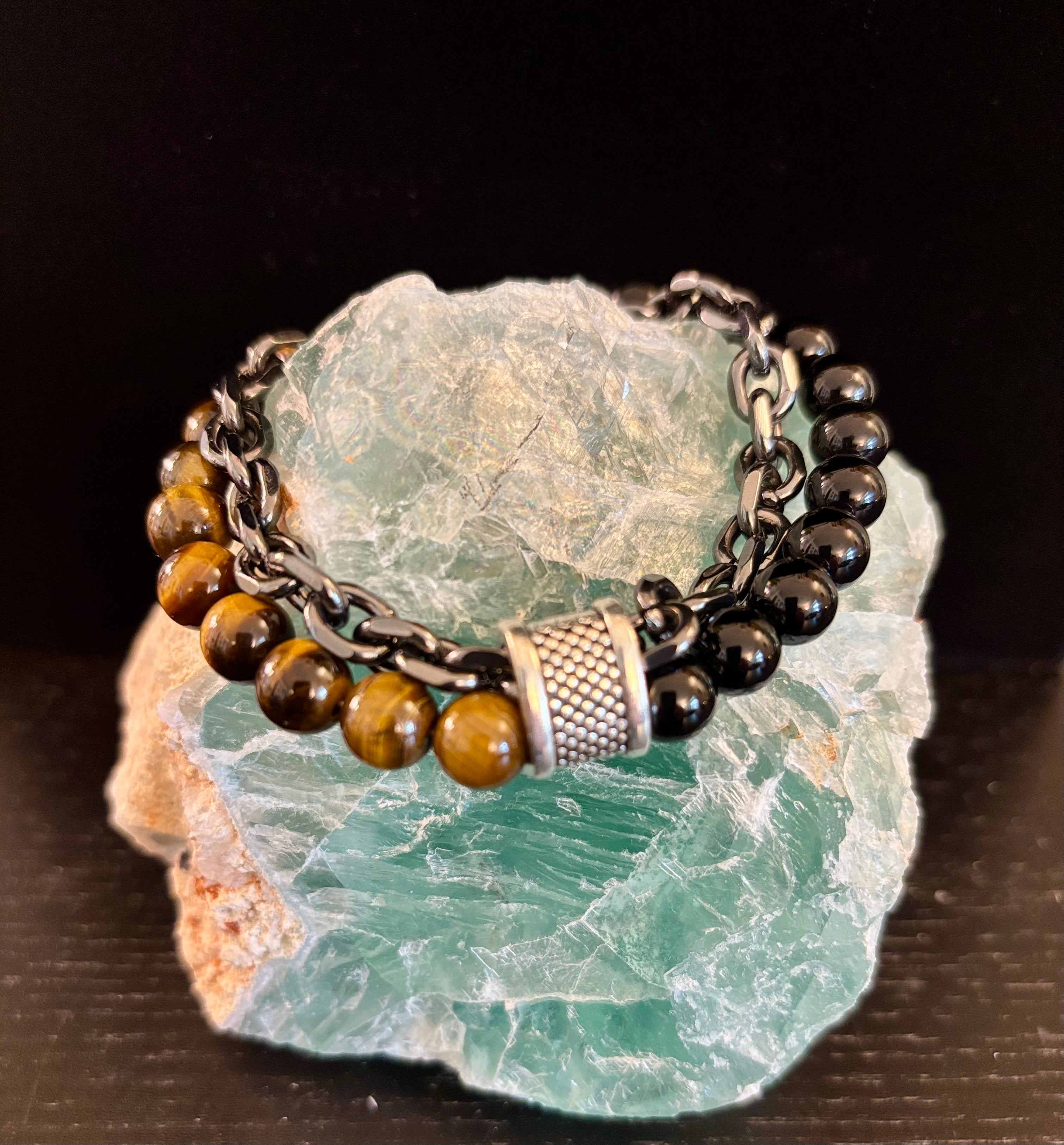 Lapis Lazuli or Tiger’s Eye Reiki-Infused Strength & Intention Bracelet with Silver-Tone Chain (Medium–Large Wrist) | | Wiccan Center