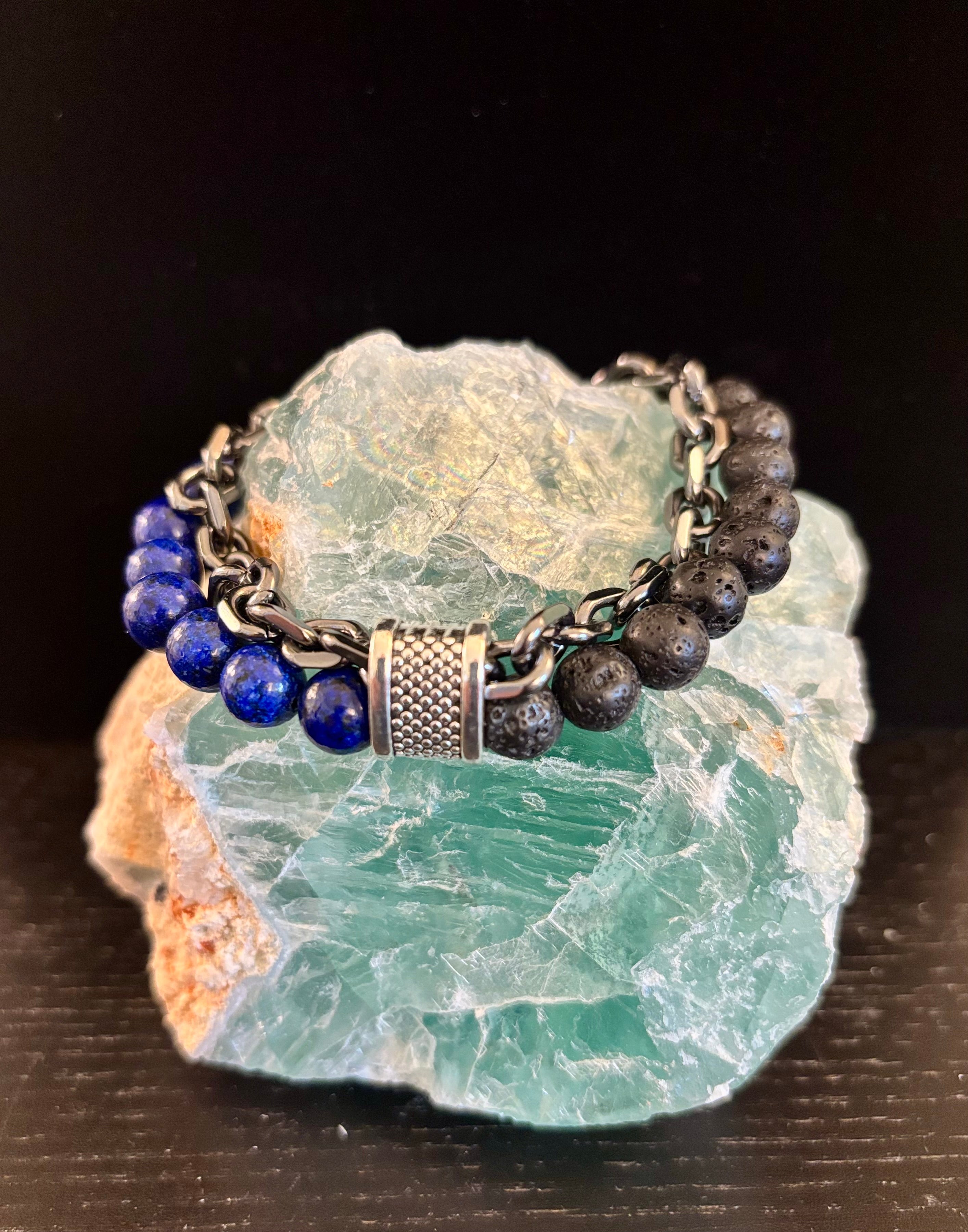 Lapis Lazuli or Tiger’s Eye Reiki-Infused Strength & Intention Bracelet with Silver-Tone Chain (Medium–Large Wrist) | | Wiccan Center