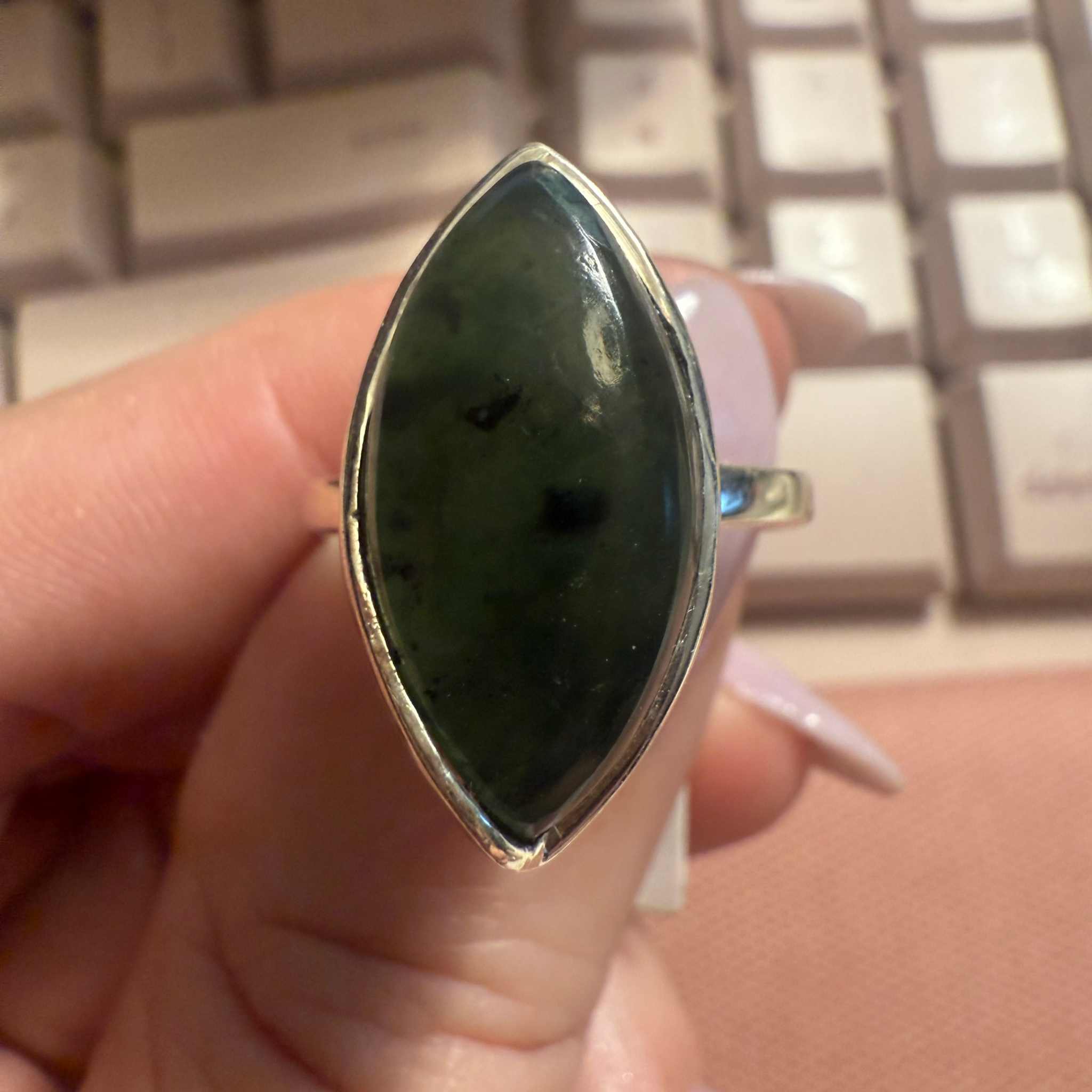 Jade Ring Size 9 – Natural Green Stone in Sterling Silver | Rings | Wiccan Center