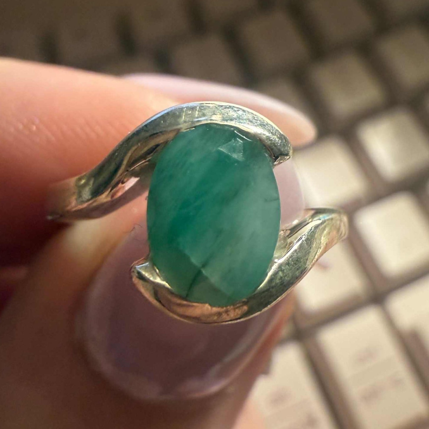 Emerald Ring Size 5 – Natural Oval Emerald in Swirl Sterling Silver | Rings | Wiccan Center