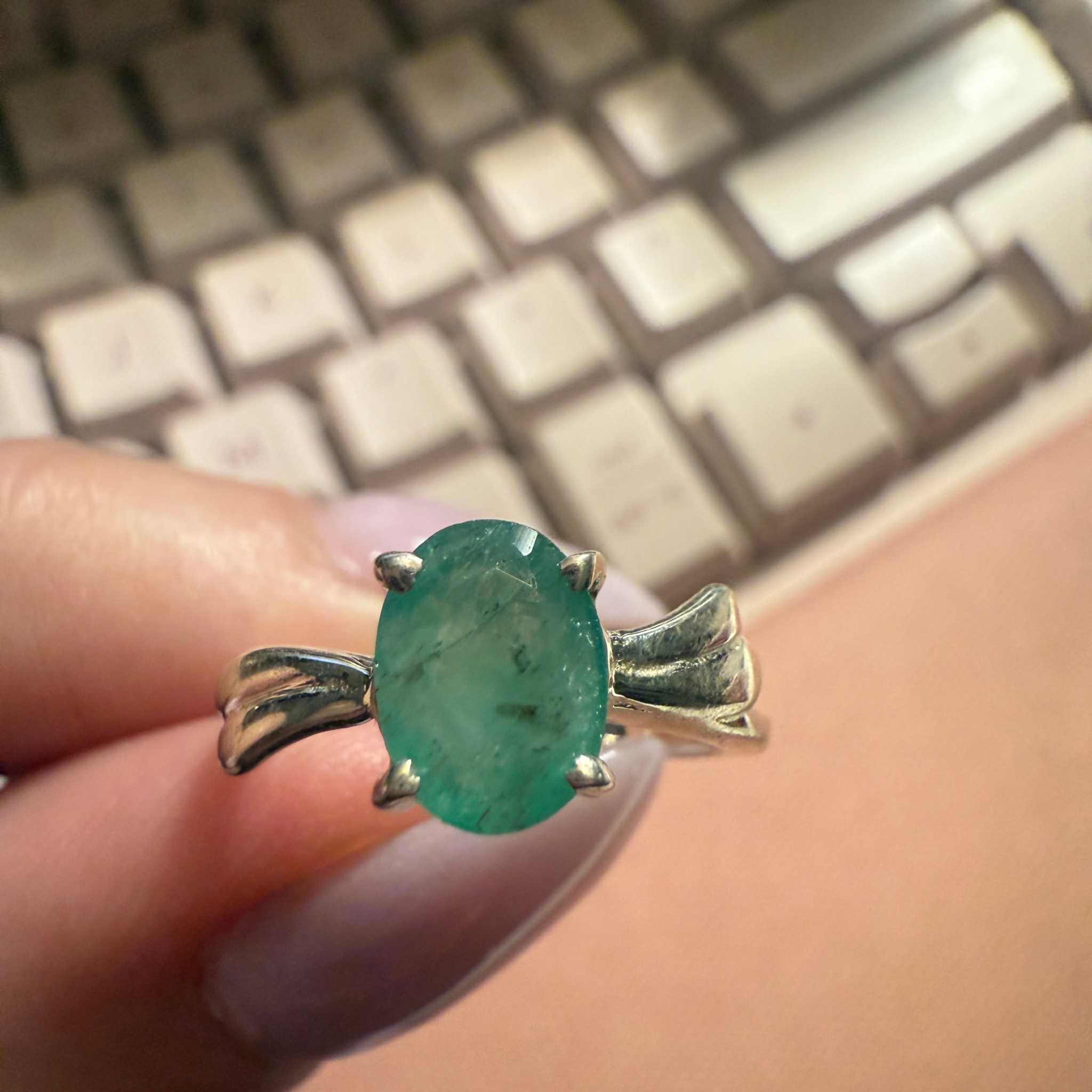 Emerald Ring Size 5 – Oval Emerald with Flowing Sterling Silver Bow Band | Rings | Wiccan Center