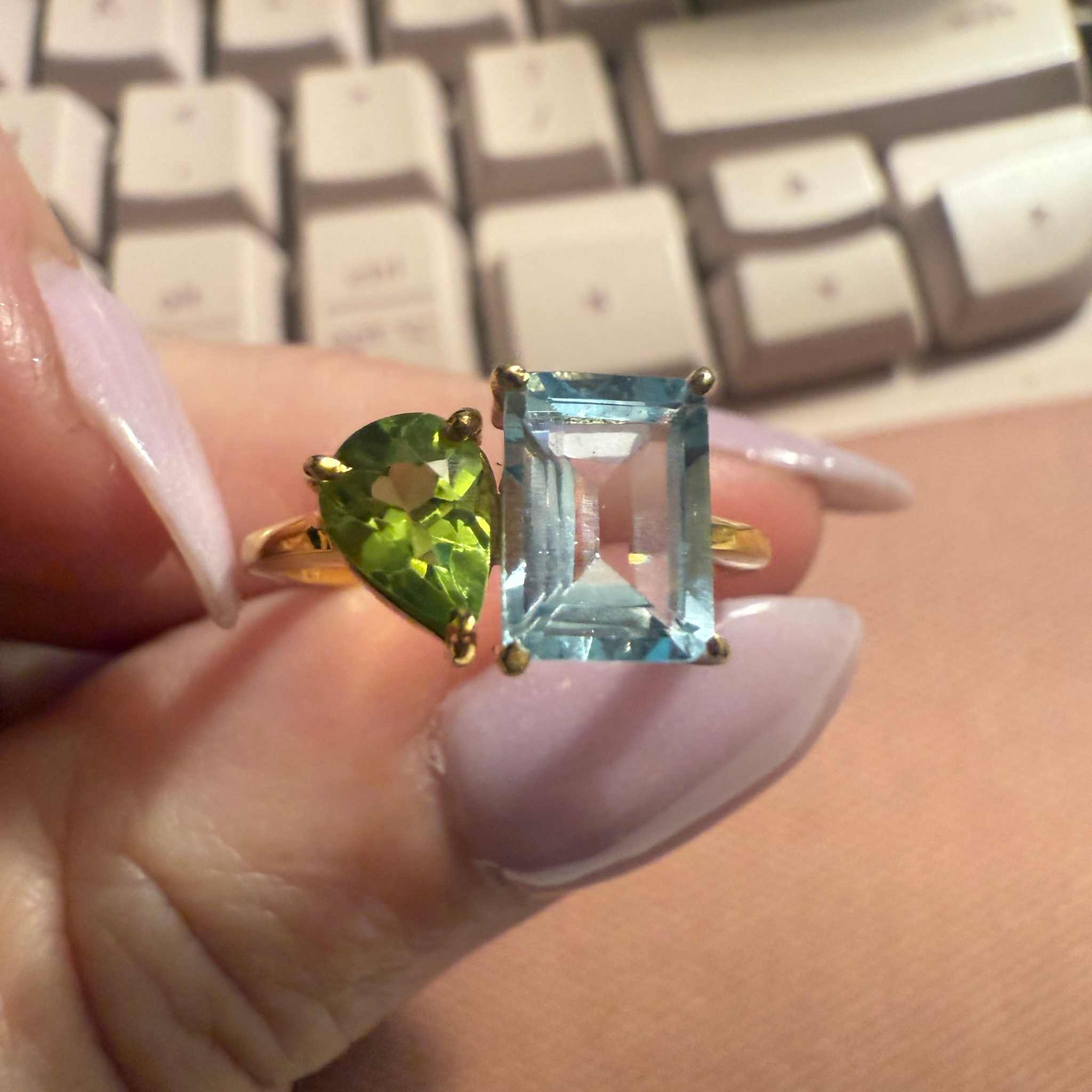 Gold Vermeil Peridot & Blue Topaz Friendship Ring – Size 6 | Rings | Wiccan Center