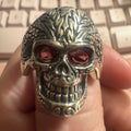 Sterling Silver Skull Ring with Dual Garnet Eyes – Sizes 11, 12 & 14 | Rings | Wiccan Center