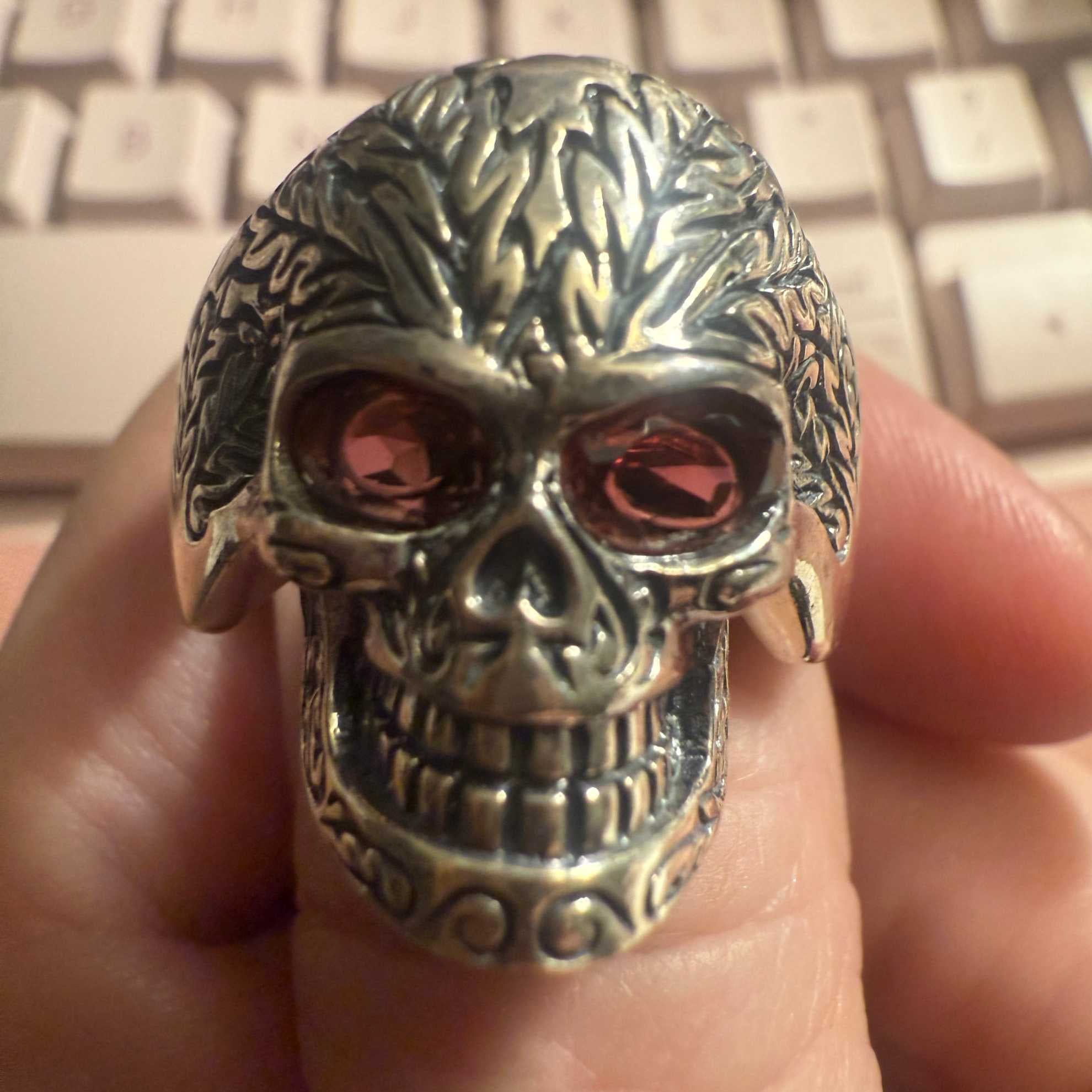 Sterling Silver Skull Ring with Dual Garnet Eyes – Sizes 11, 12 & 14 | Rings | Wiccan Center