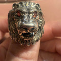 Sterling Silver Lion Ring with Garnet Eyes – Size 12 | Rings | Wiccan Center