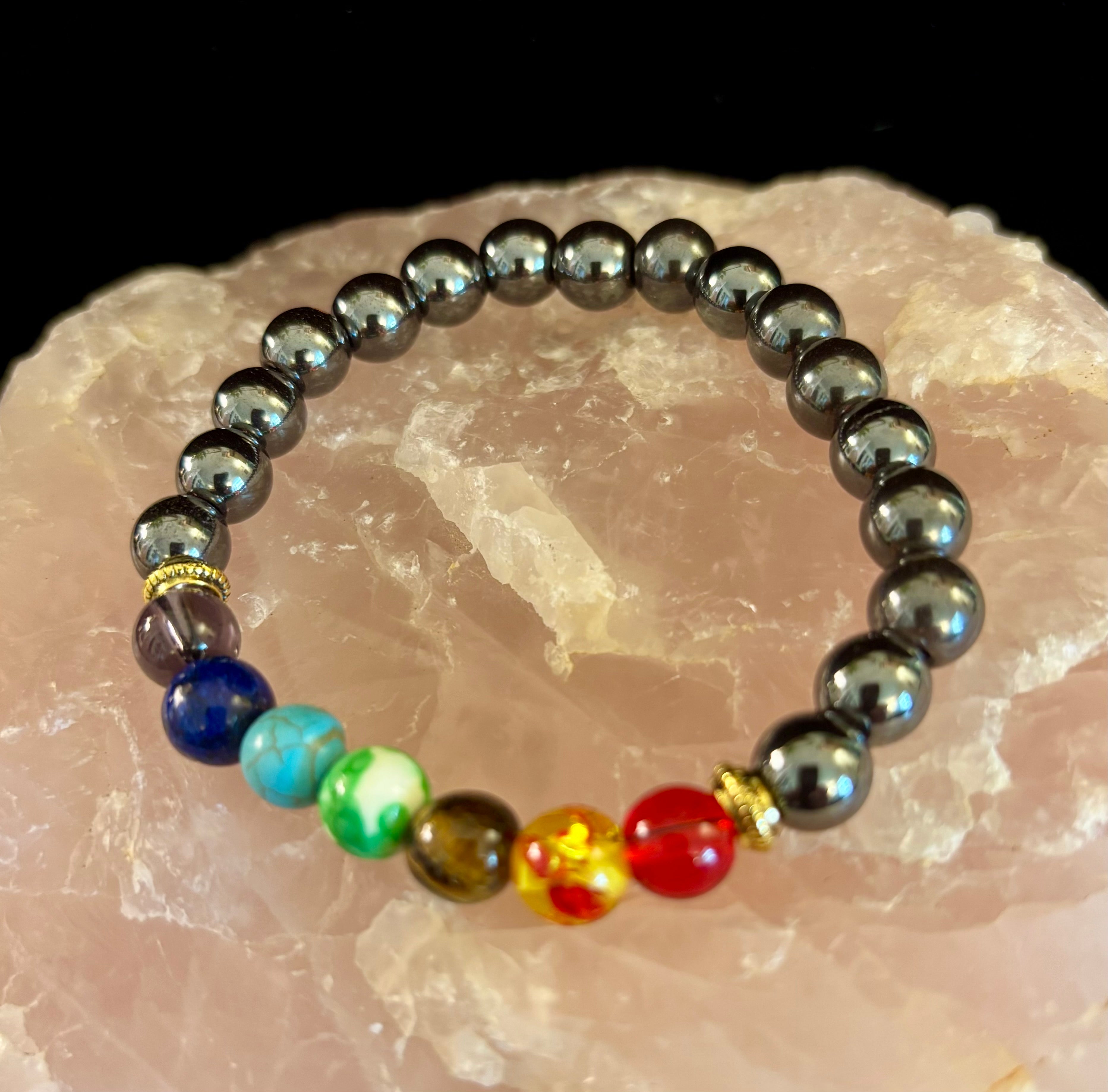 Chakra Healing Reiki-Infused Bracelet with Hematite - Grounding, Protection & Balance | | Wiccan Center