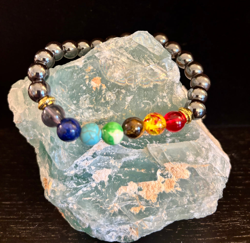 Chakra Healing Reiki-Infused Bracelet with Hematite - Grounding, Protection & Balance | | Wiccan Center