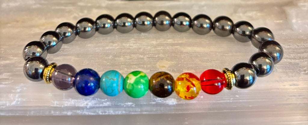 Chakra Healing Reiki-Infused Bracelet with Hematite - Grounding, Protection & Balance | | Wiccan Center