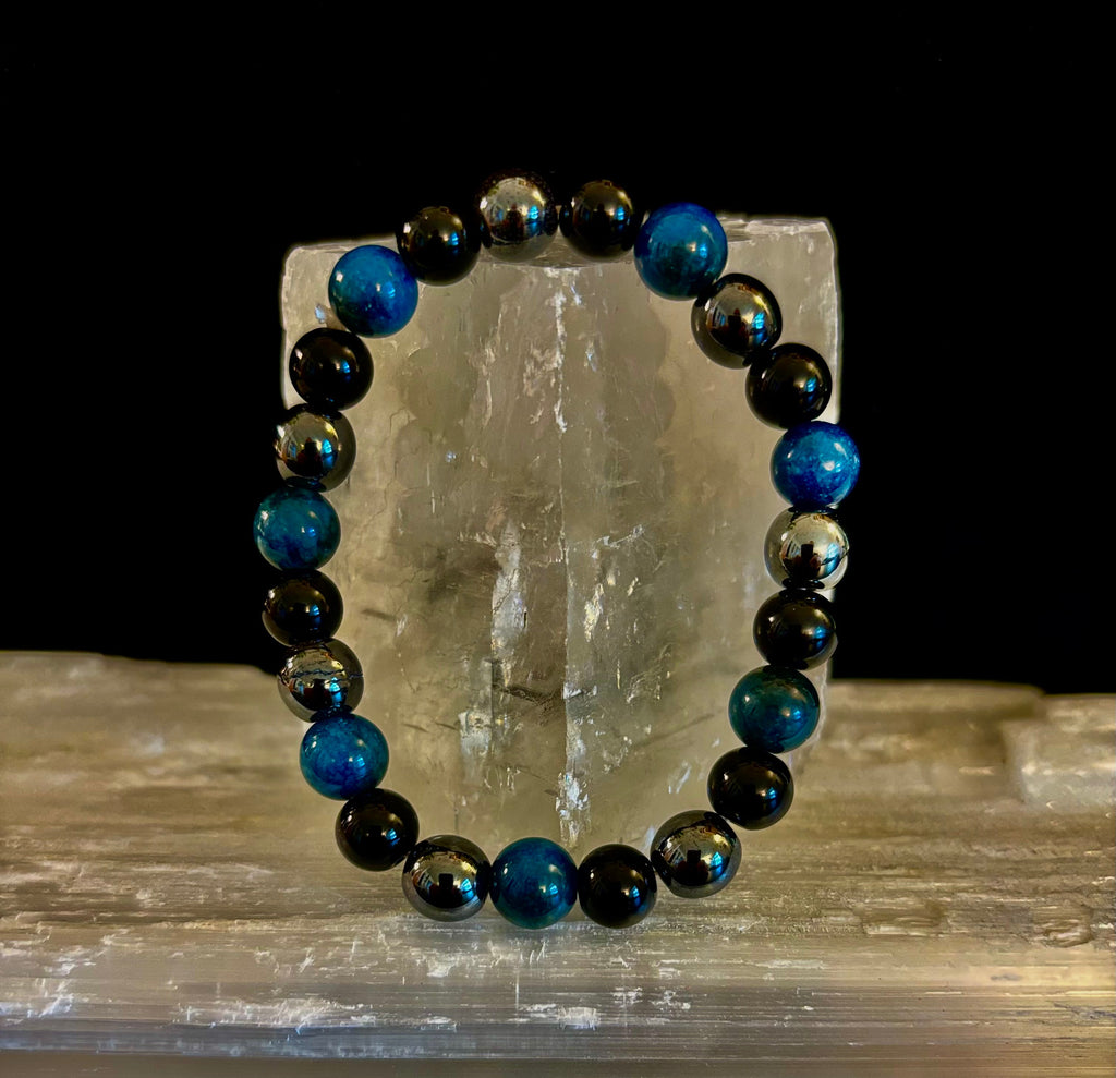 Triple Protection Bracelet - Blue Tiger Eye, Black Obsidian, Hematite | | Wiccan Center