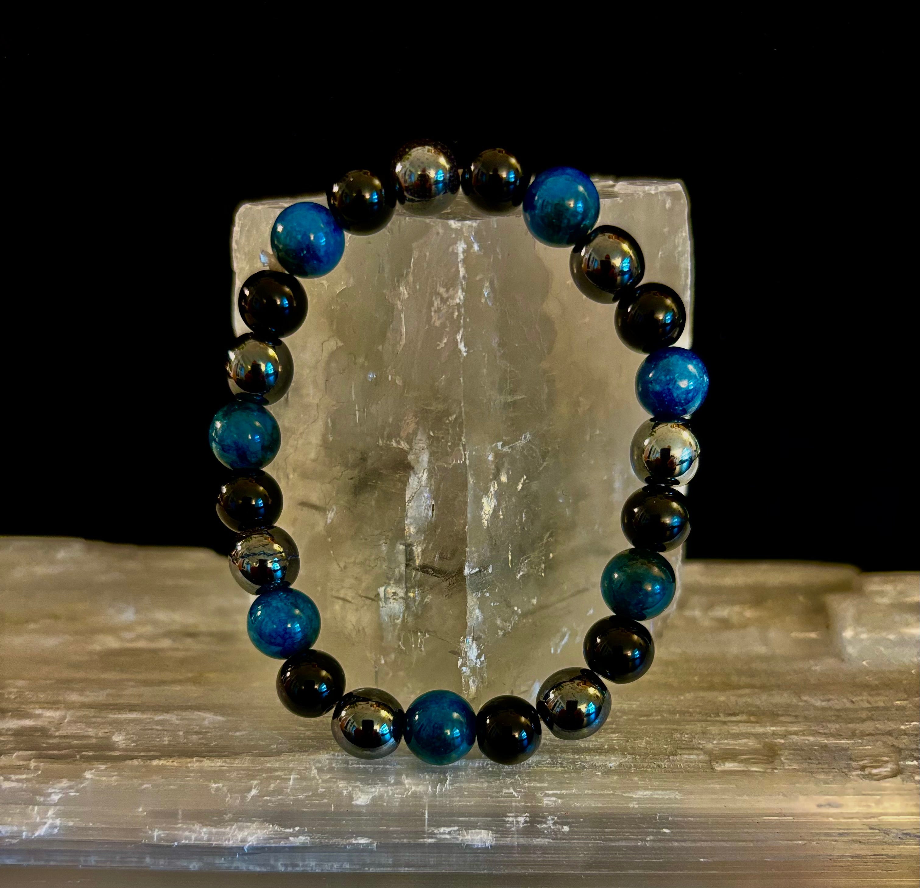 Triple Protection Bracelet - Blue Tiger Eye, Black Obsidian, Hematite | | Wiccan Center