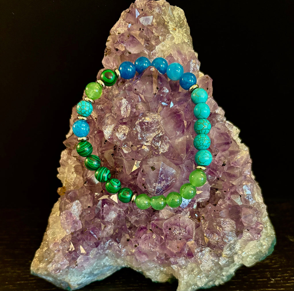 Anxiety Relief Healing Bracelet – Fits Large Wrists (Malachite, Green Aventurine, Turquoise, and Aquamarine) | | Wiccan Center