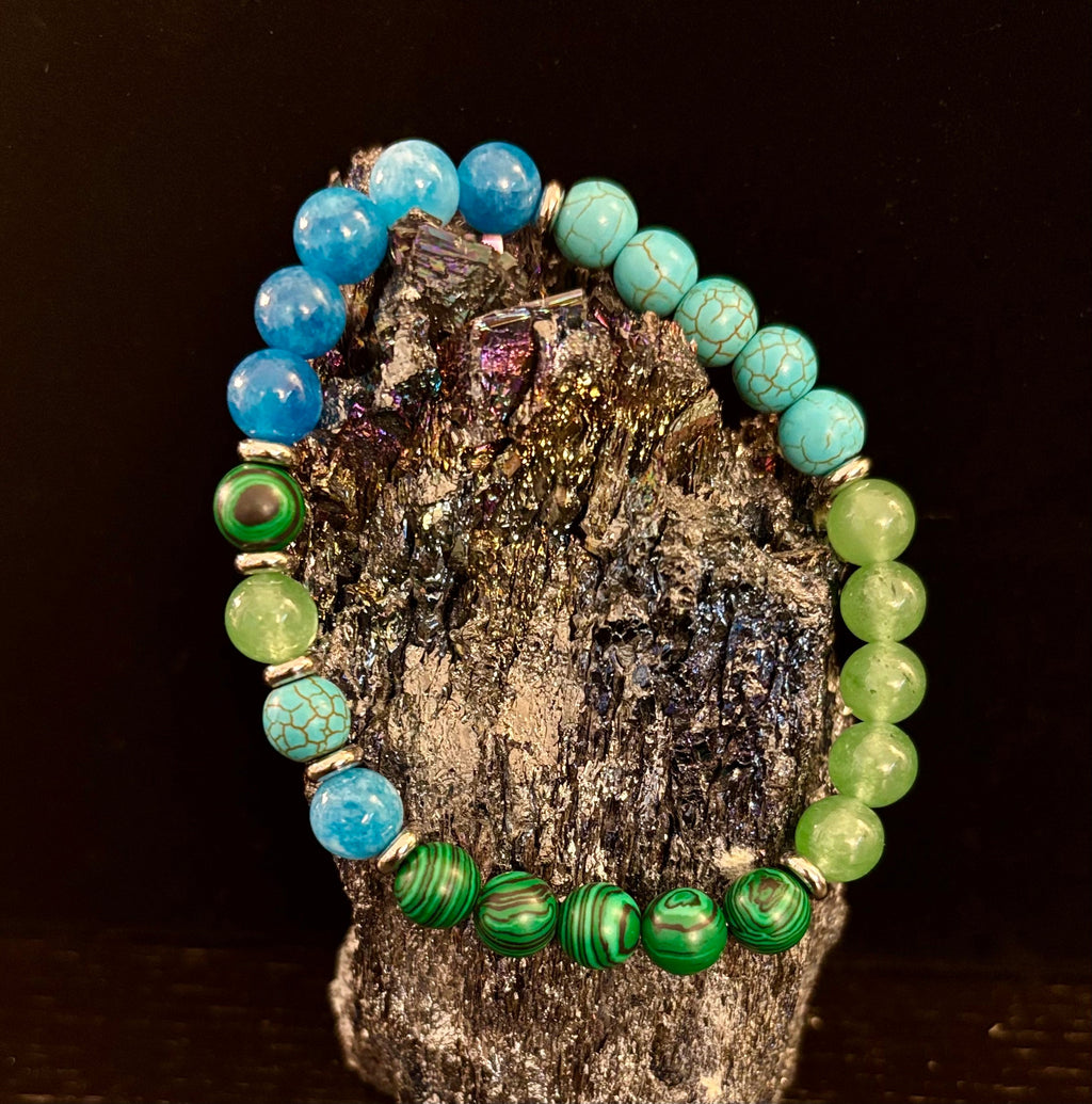 Anxiety Relief Healing Bracelet – Fits Large Wrists (Malachite, Green Aventurine, Turquoise, and Aquamarine) | | Wiccan Center